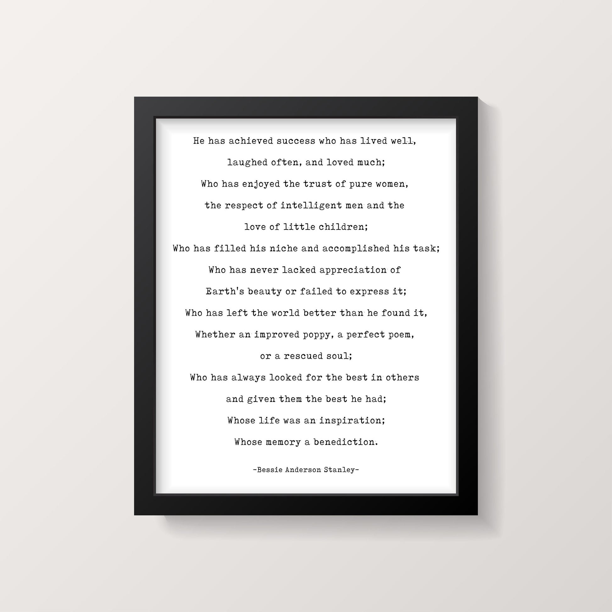 Success Poem Print by Bessie Anderson Stanley – Framed or Unframed