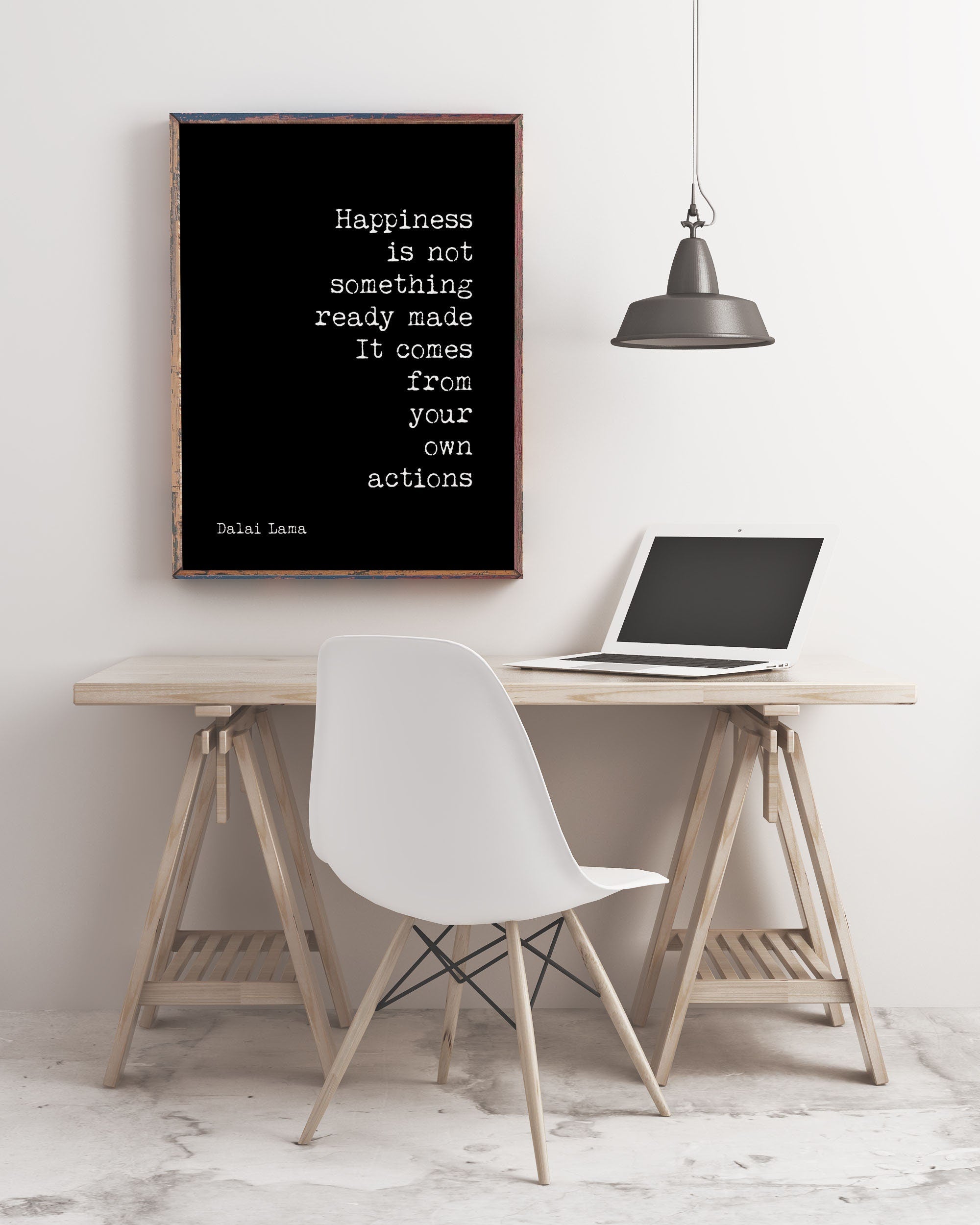 Dalai Lama Quote Print Happiness Comes From Your Actions Motivational Wall Art Black Or White Minimalist Wisdom Gift For Mindful Living