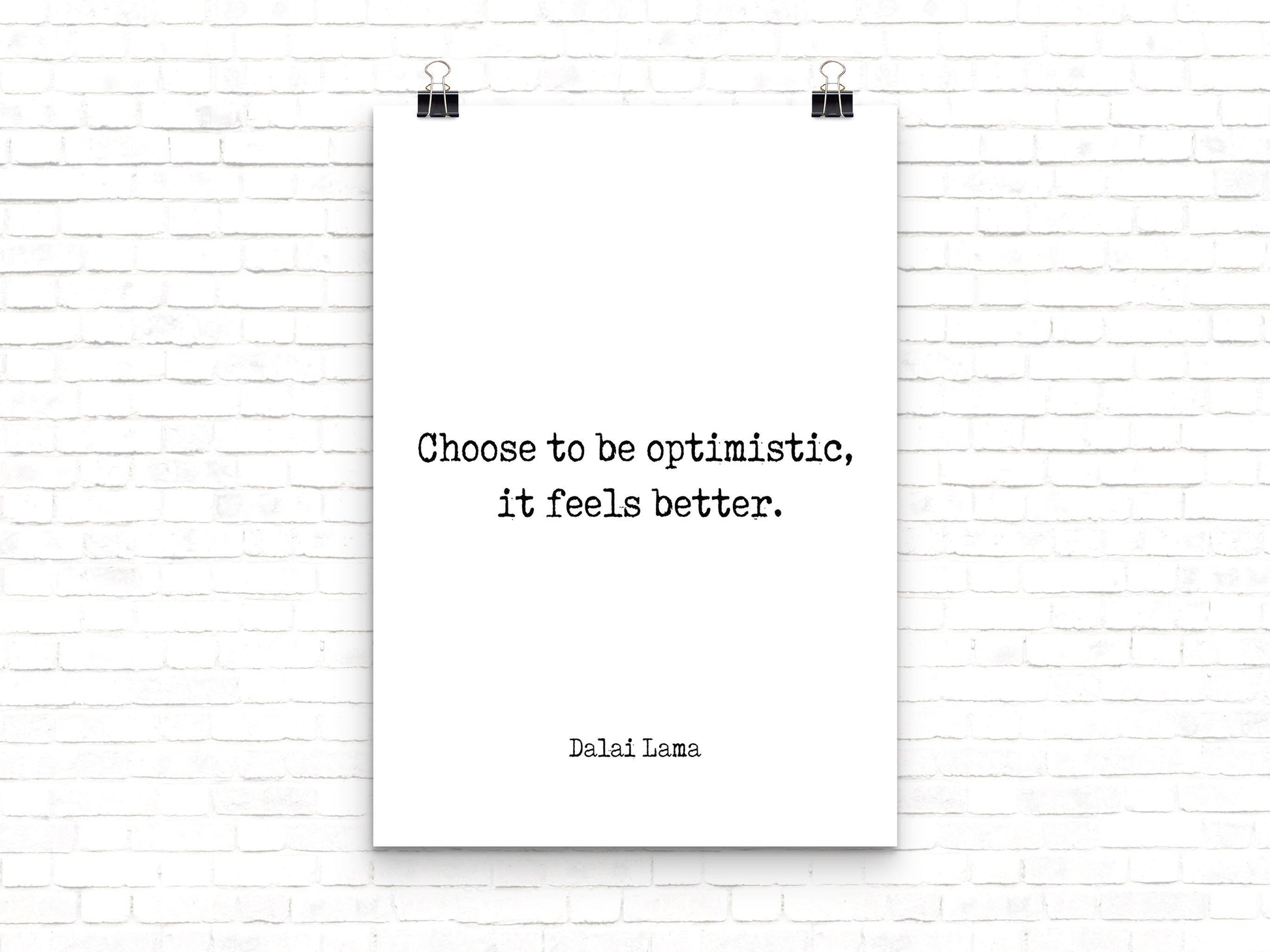 Dalai Lama Quote Print Choose To Be Optimistic Minimalist Wall Art Black / White Background Uplifting Gift For Positivity And Mindful Living