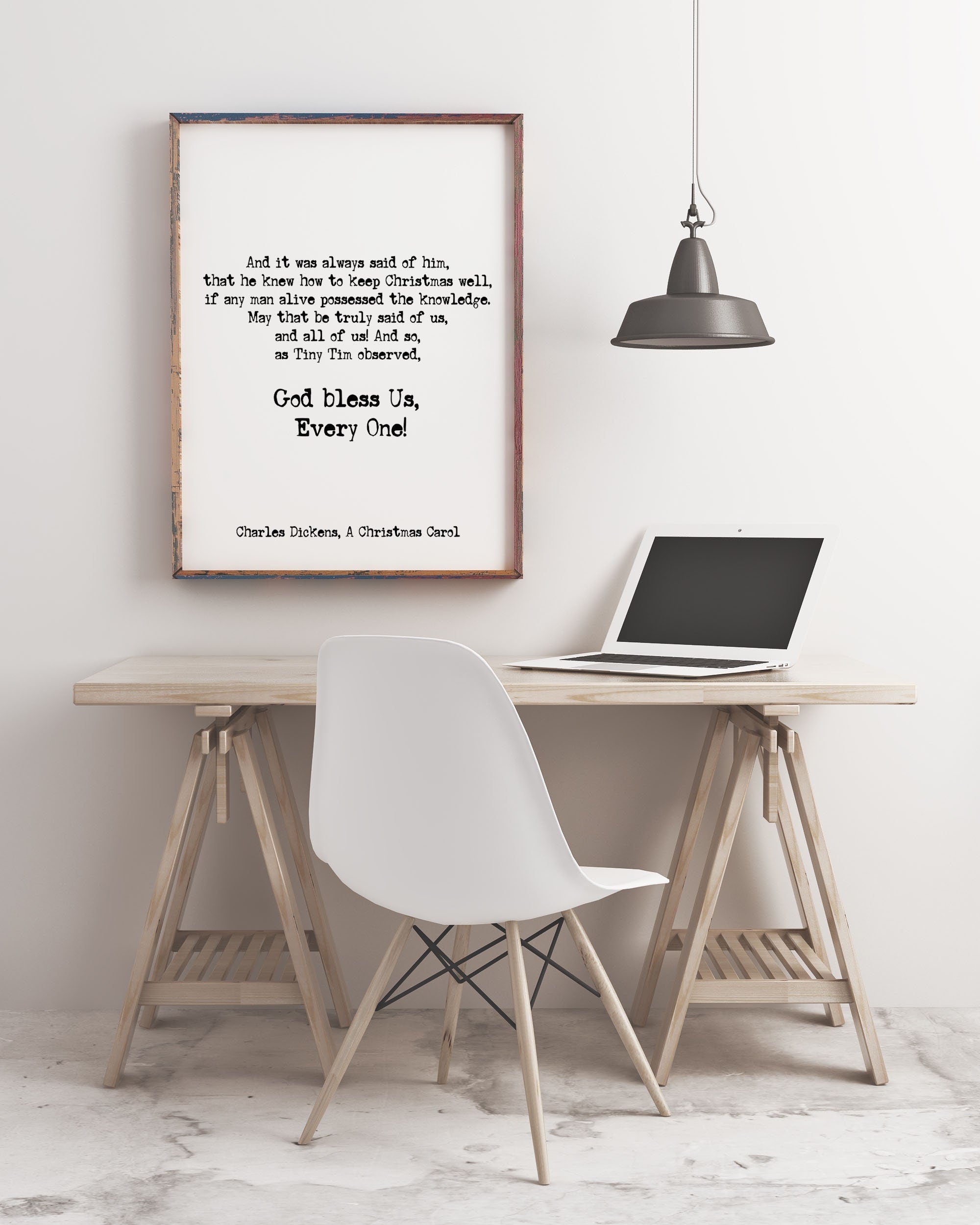 God Bless Us Christmas Carol Wall Art Quote Print, Charles Dickens Black and White Print