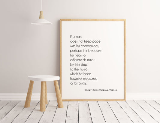 Different Drummer Henry David Thoreau Quote Print in Black & White, Inspirational Quotes for Minimalist Wall Decor
