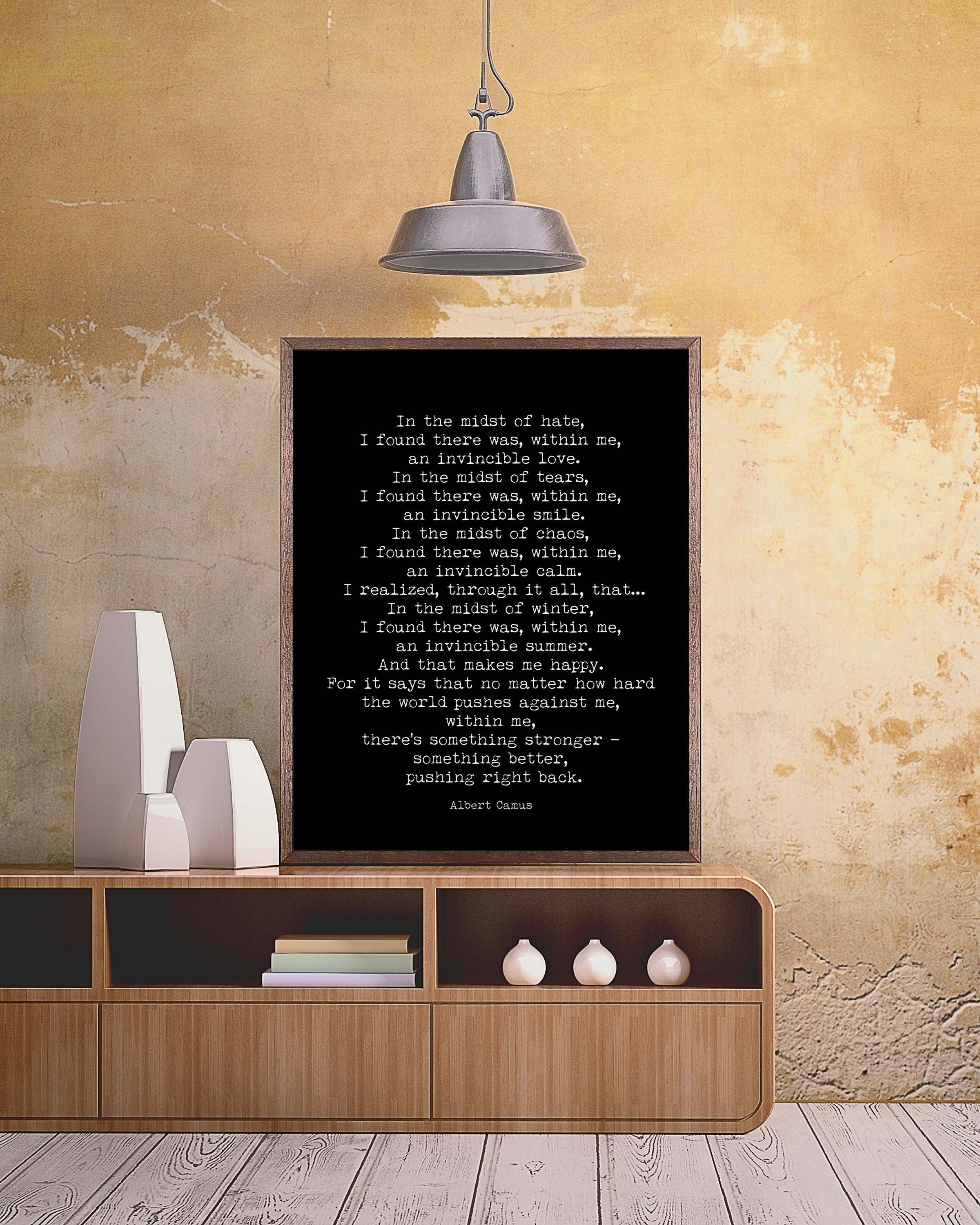 Albert Camus Invincible Summer Black & White Art, Inspirational Artwork