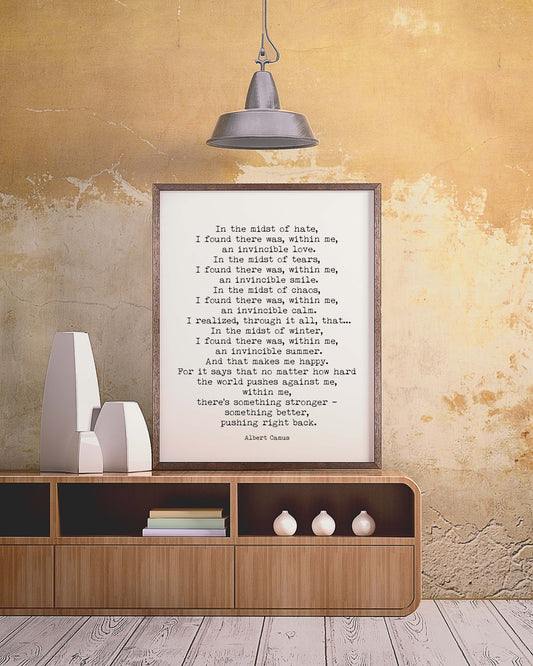 Albert Camus Invincible Summer Black & White Art, Inspirational Artwork