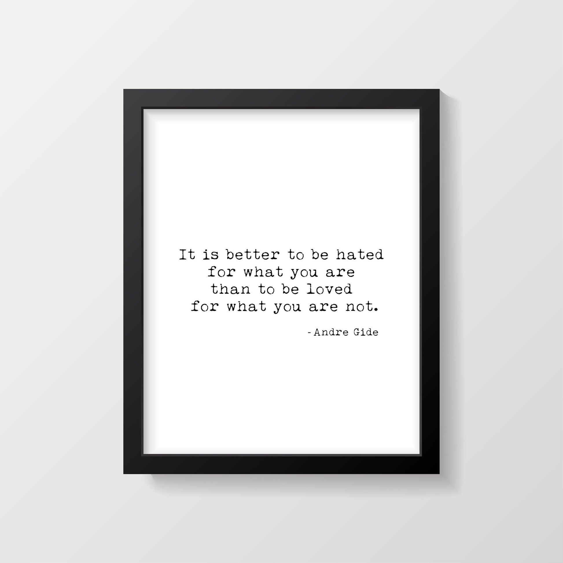 Andre Gide Quote Print – Minimalist Typewriter Style, Black and White Wall Art