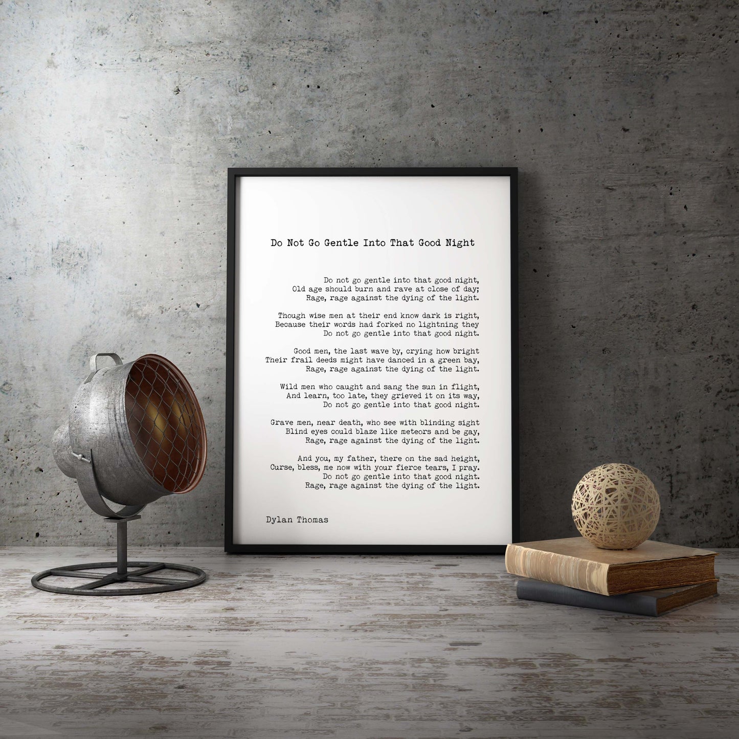 FRAMED Dylan Thomas Poetry Print – Do Not Go Gentle Into That Good Night – Vintage Literary Wall Art