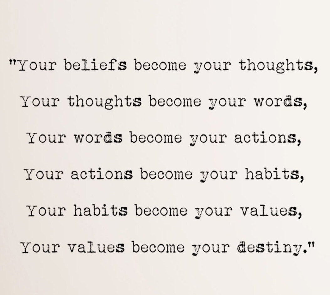 Mahatma Gandhi Your Beliefs Become Your Thoughts Quote Print, Life Quote Inspirational Print Black & White for Office Wall Art or Home Decor