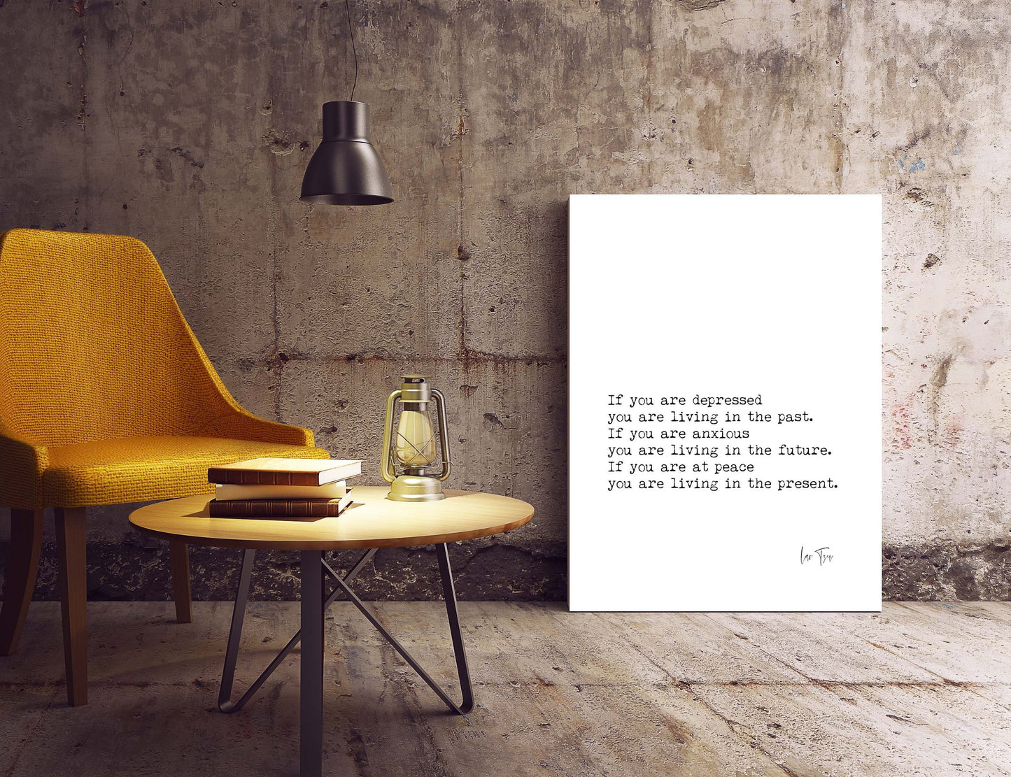 Lao Tzu Peace Wall Art Prints in Black and White - If You Are At Peace You Are Living In The Present - Unframed or Framed Art