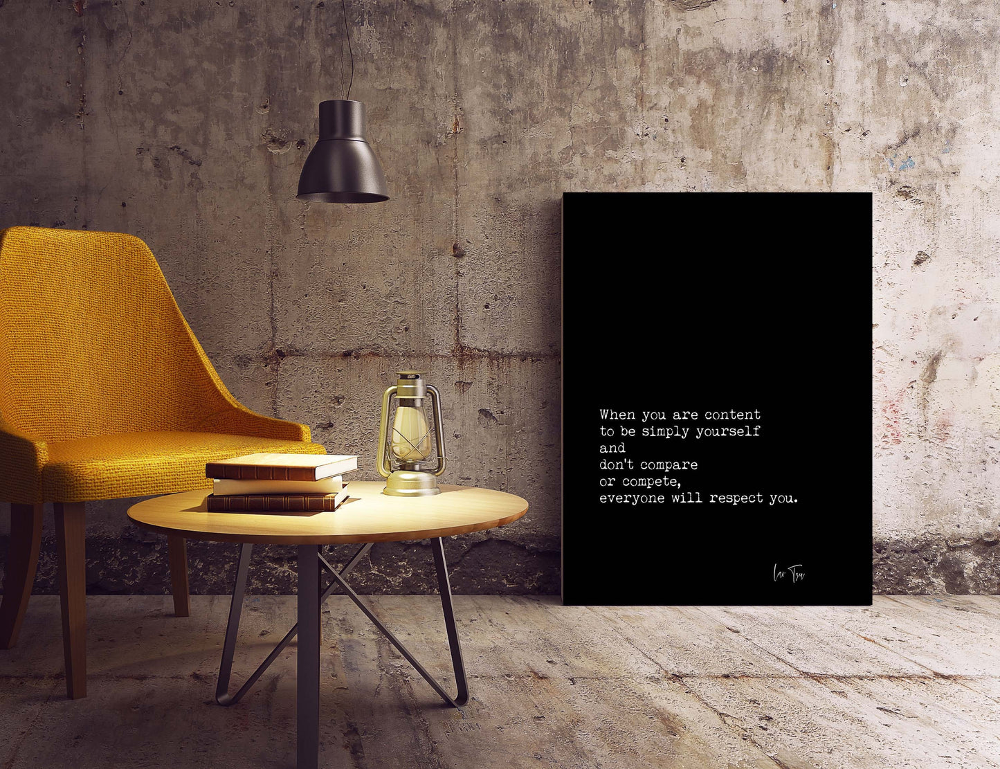 Lao Tzu Quote Print – Be Content and Yourself, Typewriter Style Literary Wall Art