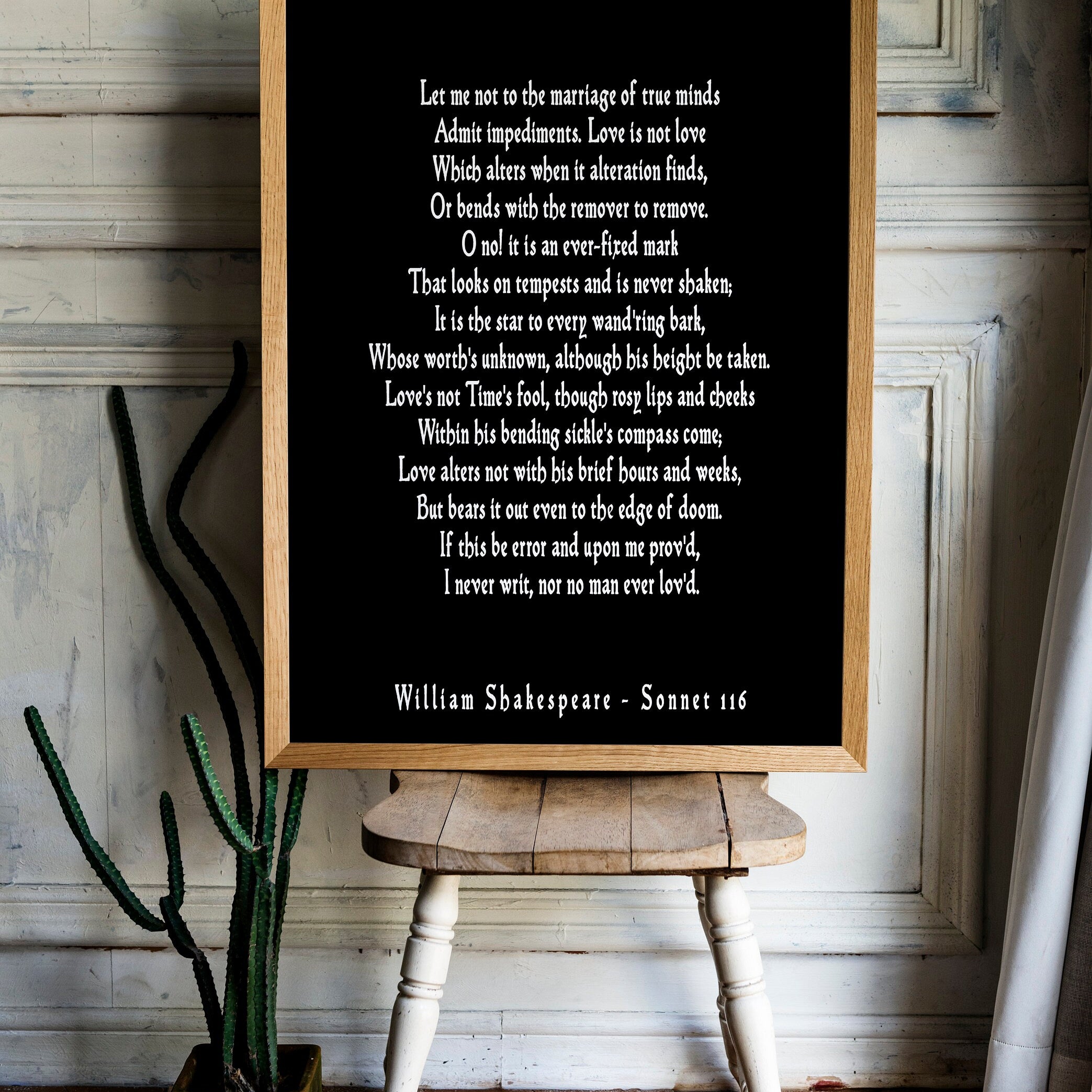 Shakespeare Sonnet 116 Print Let Me Not To The Marriage Of True Minds Literary Love Poem Black Or White Background Romantic Gift For Couples