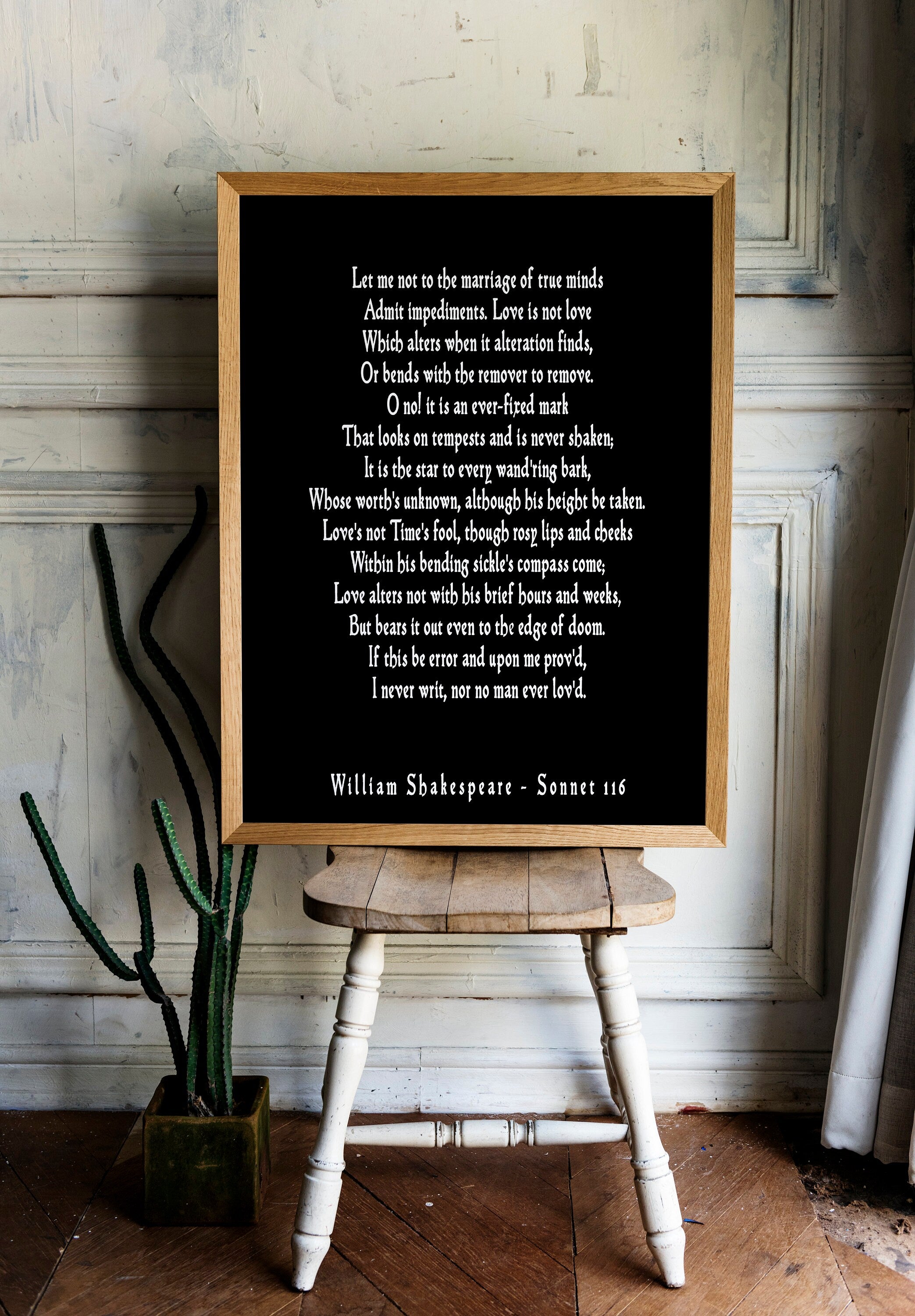 Shakespeare Sonnet 116 Print Let Me Not To The Marriage Of True Minds Literary Love Poem Black Or White Background Romantic Gift For Couples