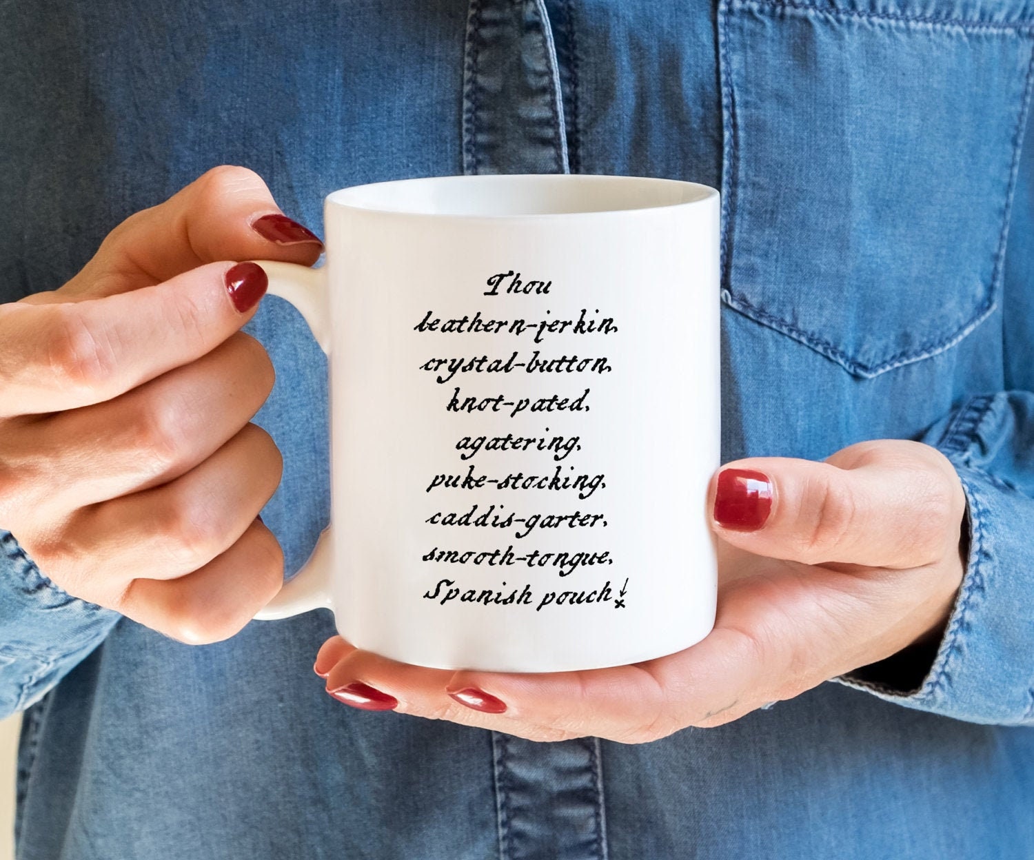Shakespeare Insult Mug, Thou Leather Jerkin Crystal Button Mug, Henry IV Part I Quote, Funny Literary Coffee Cup, Book Lover or Teacher Gift
