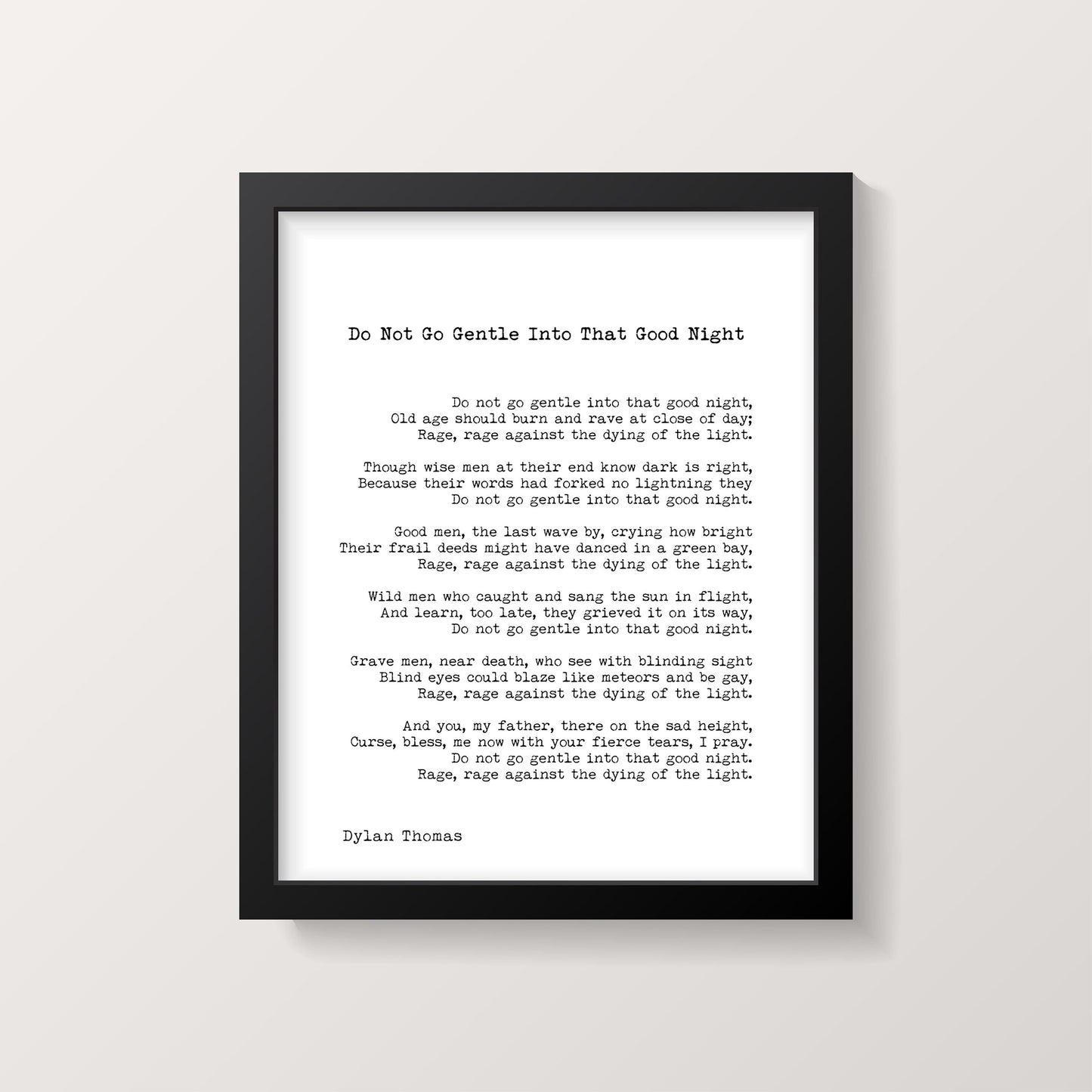 FRAMED Dylan Thomas Poetry Print – Do Not Go Gentle Into That Good Night – Vintage Literary Wall Art