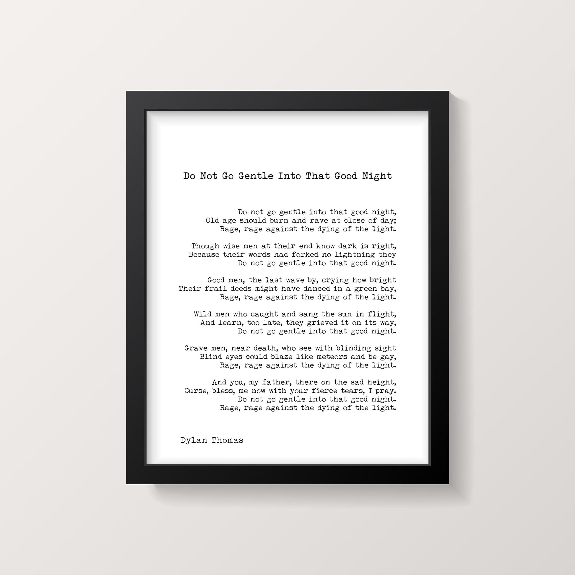 FRAMED Dylan Thomas Poetry Print – Do Not Go Gentle Into That Good Night – Vintage Literary Wall Art