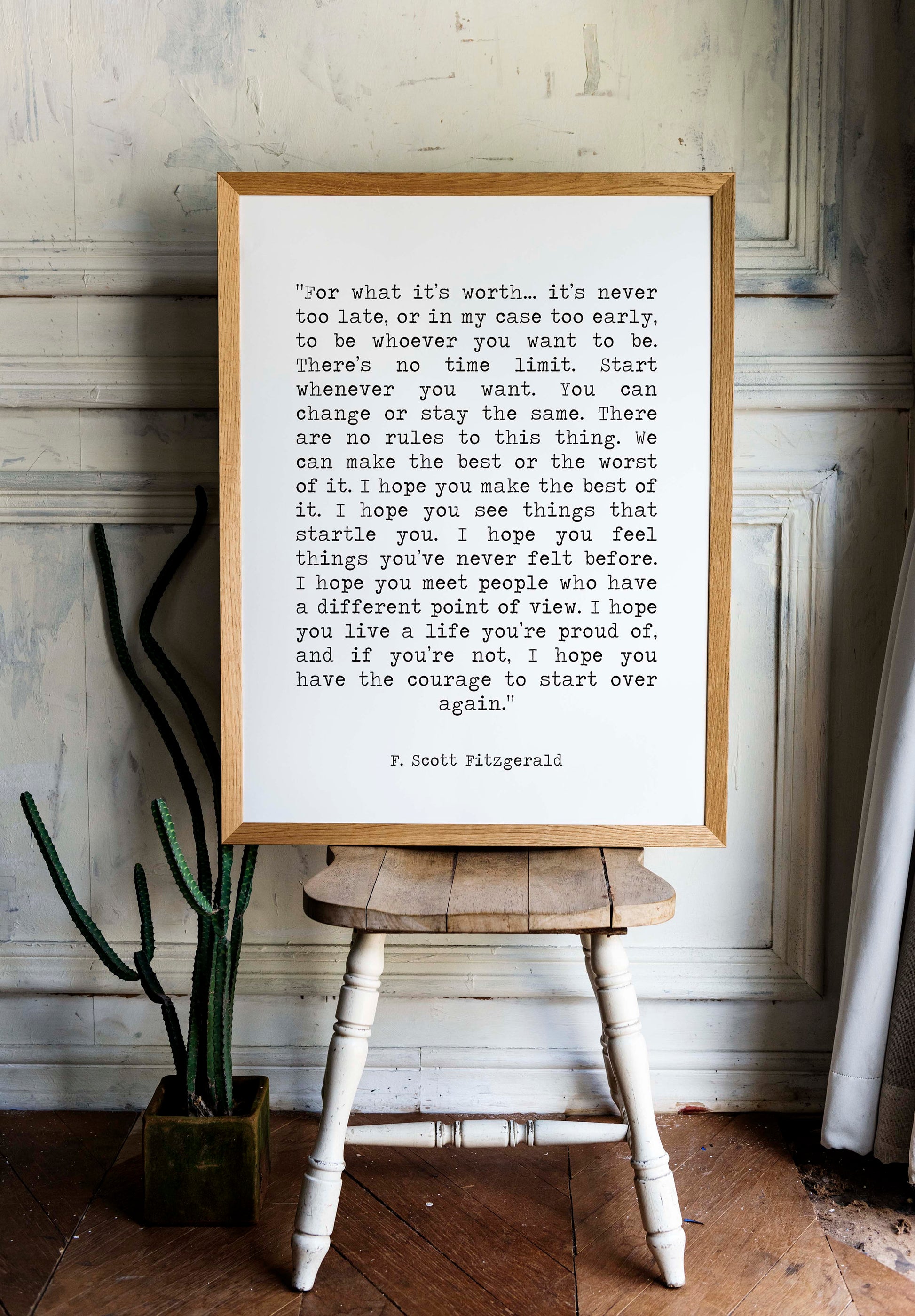 F Scott Fitzgerald For What It's Worth Quote Inspirational Print Gift, Typography Quote Print Unframed or Framed Art