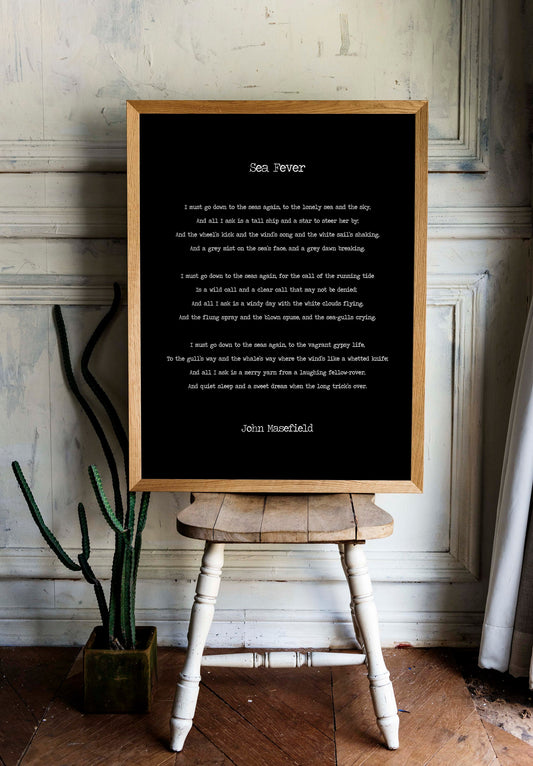 Sea Fever Poem Print – John Masefield Literary Art – Nautical Wall Decor, Framed or Unframed