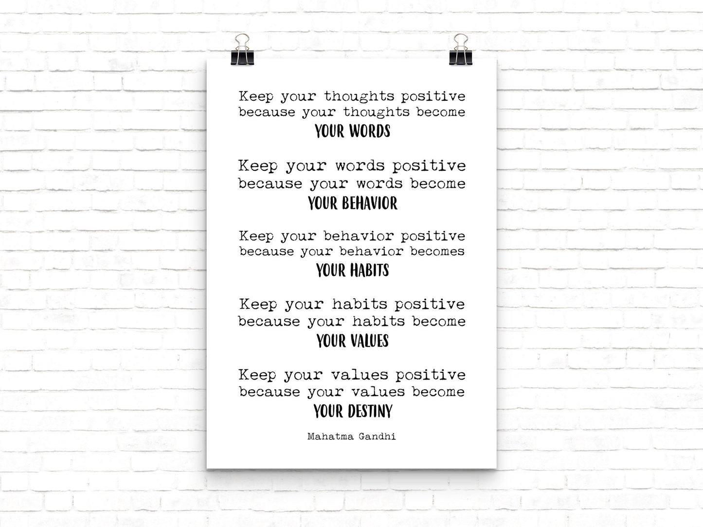 Large Mahatma Gandhi Quote Print Keep Your Thoughts Positive Minimalist Inspirational Wall Art