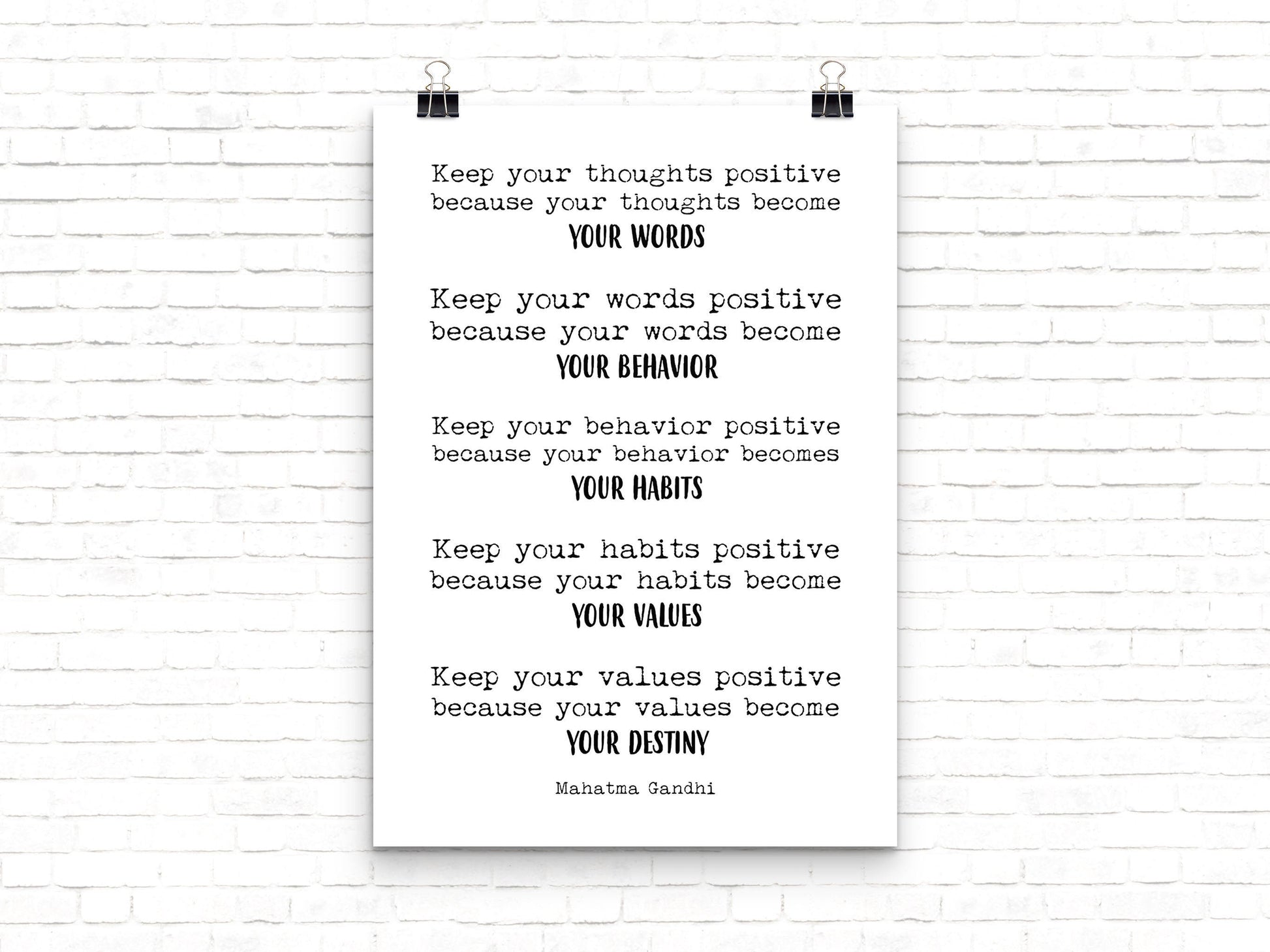 Large Mahatma Gandhi Quote Print Keep Your Thoughts Positive Minimalist Inspirational Wall Art