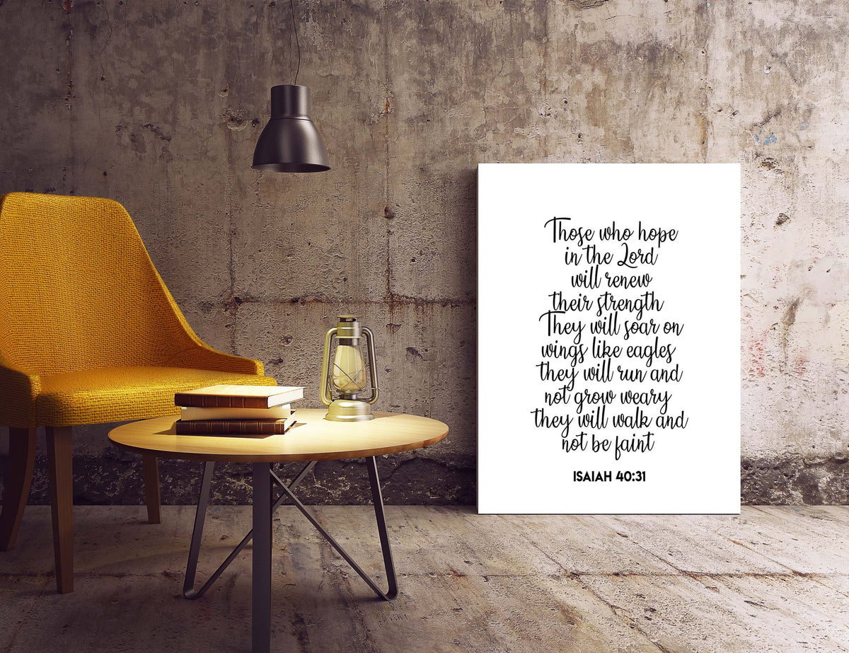 Hope in the LORD Isaiah 40:31 Bible Verse Print, Inspirational Gift Wall Art in Black & White