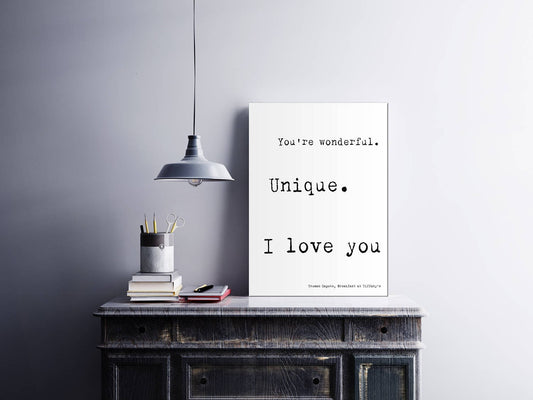 Breakfast at Tiffany Audrey Hepburn Art, Truman Capote Quote "I love you" Framed Unframed