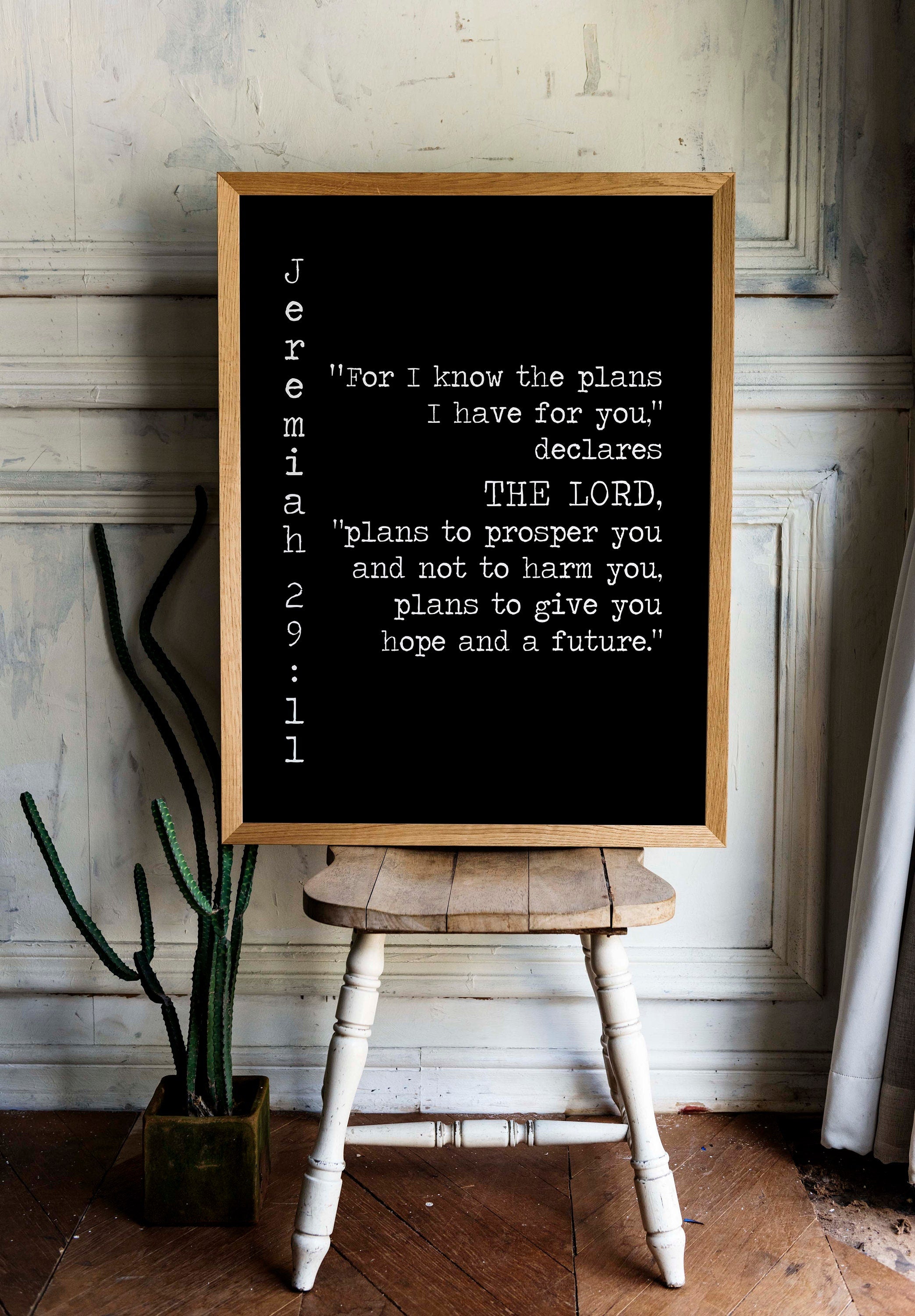 Jeremiah 29:11 Bible Verse Print, Give you Hope and a Future Inspirational Gift Wall Art in Black & White