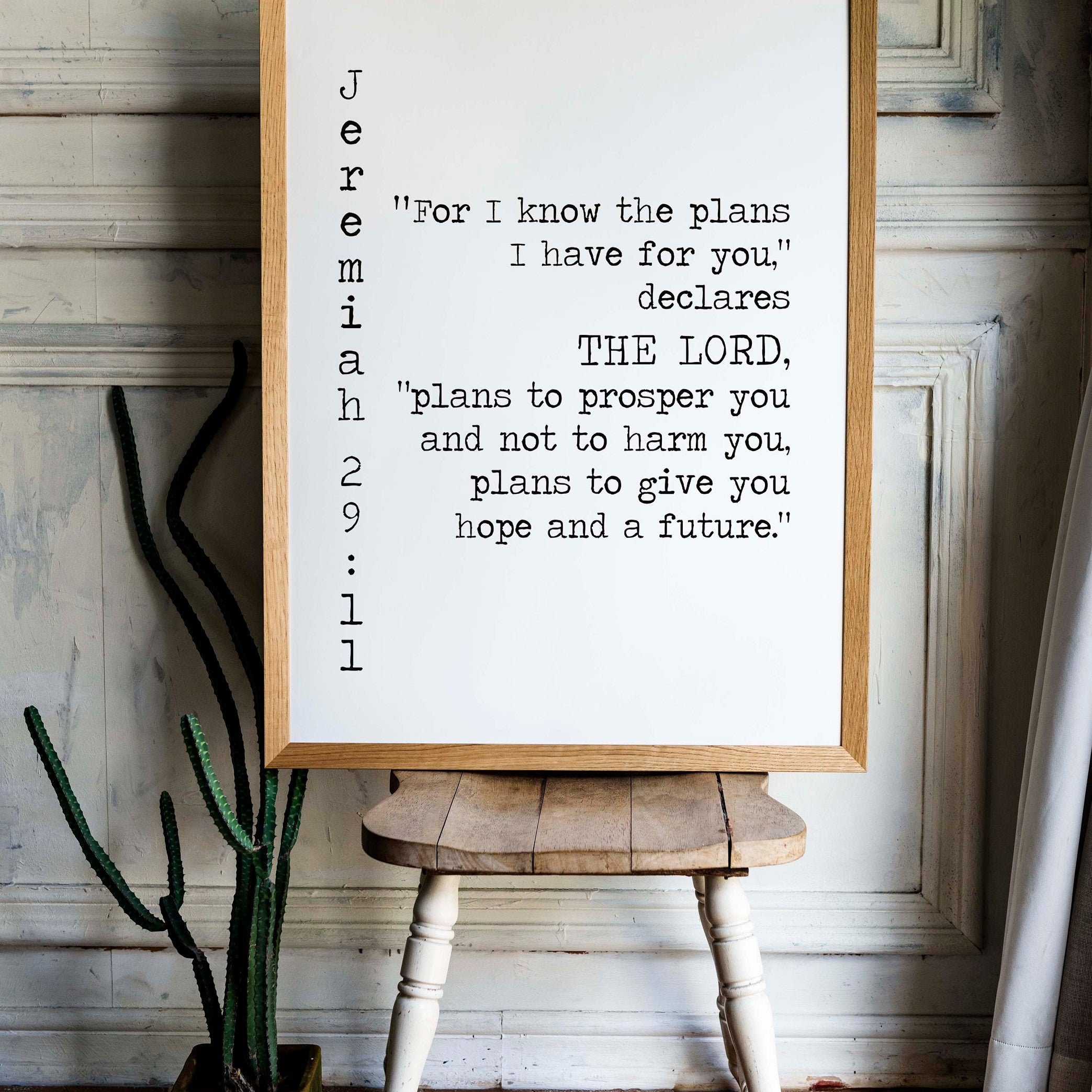 Jeremiah 29:11 Bible Verse Print, Give you Hope and a Future Inspirational Gift Wall Art in Black & White