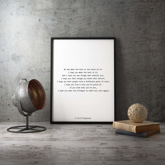 Large F Scott Fitzgerald Framed Art - Inspirational Print, Framed Quote Art For Kid's Room