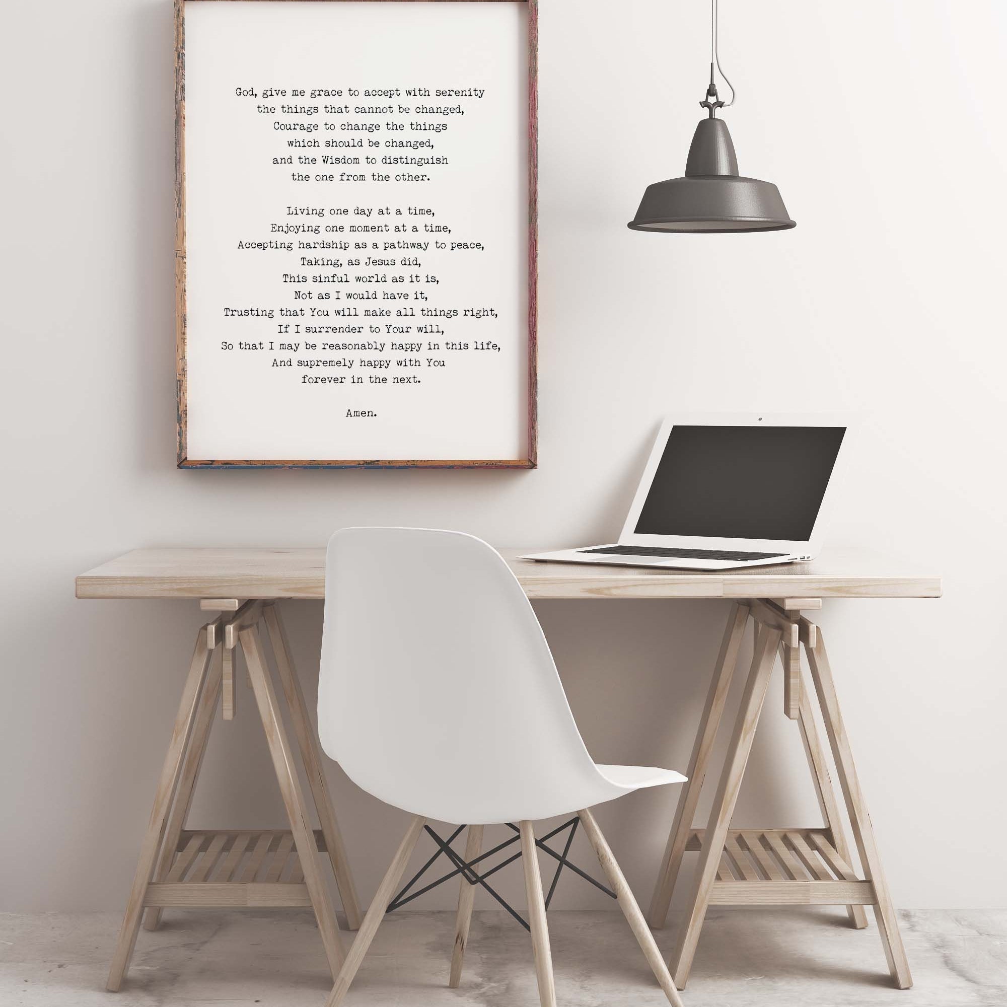 Serenity Prayer Christian Wall Art Print – Religious Quote Poster in Vintage, Black or White Background – Inspirational Bible Verse Decor