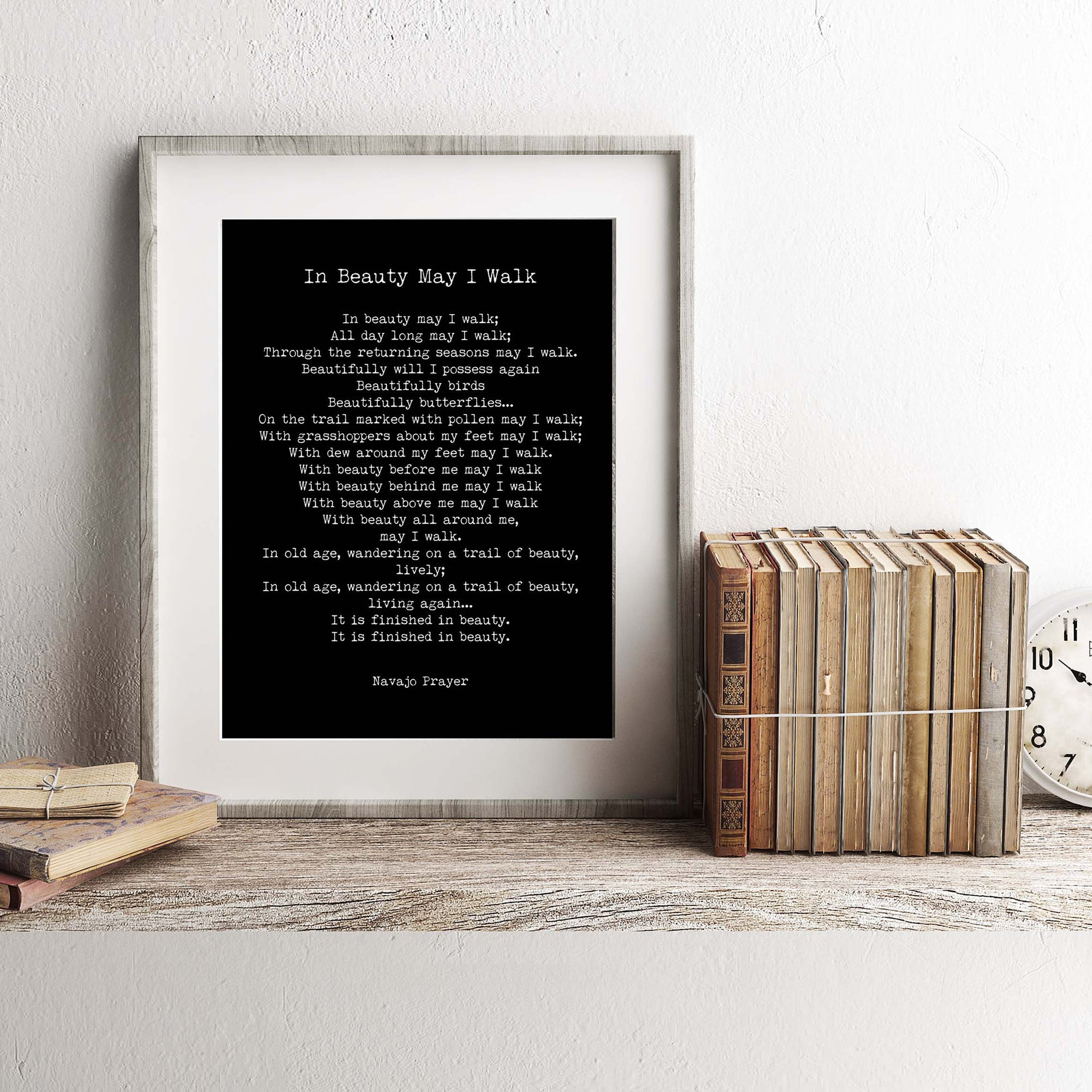 Native American Navajo Prayer Quote Print in Black & White, In Beauty May I Walk Inspirational Gift Wall Art Print