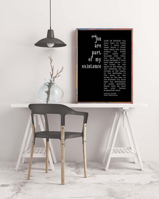 Great Expectations Romantic Wall Art Quote Print, Charles Dickens Quote Black & White Print Unframed or Framed Art