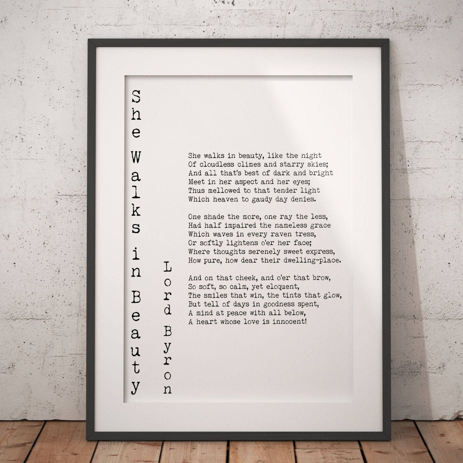 Love Poem Print - Lord Byron She Walks in Beauty Poetry Wall Art