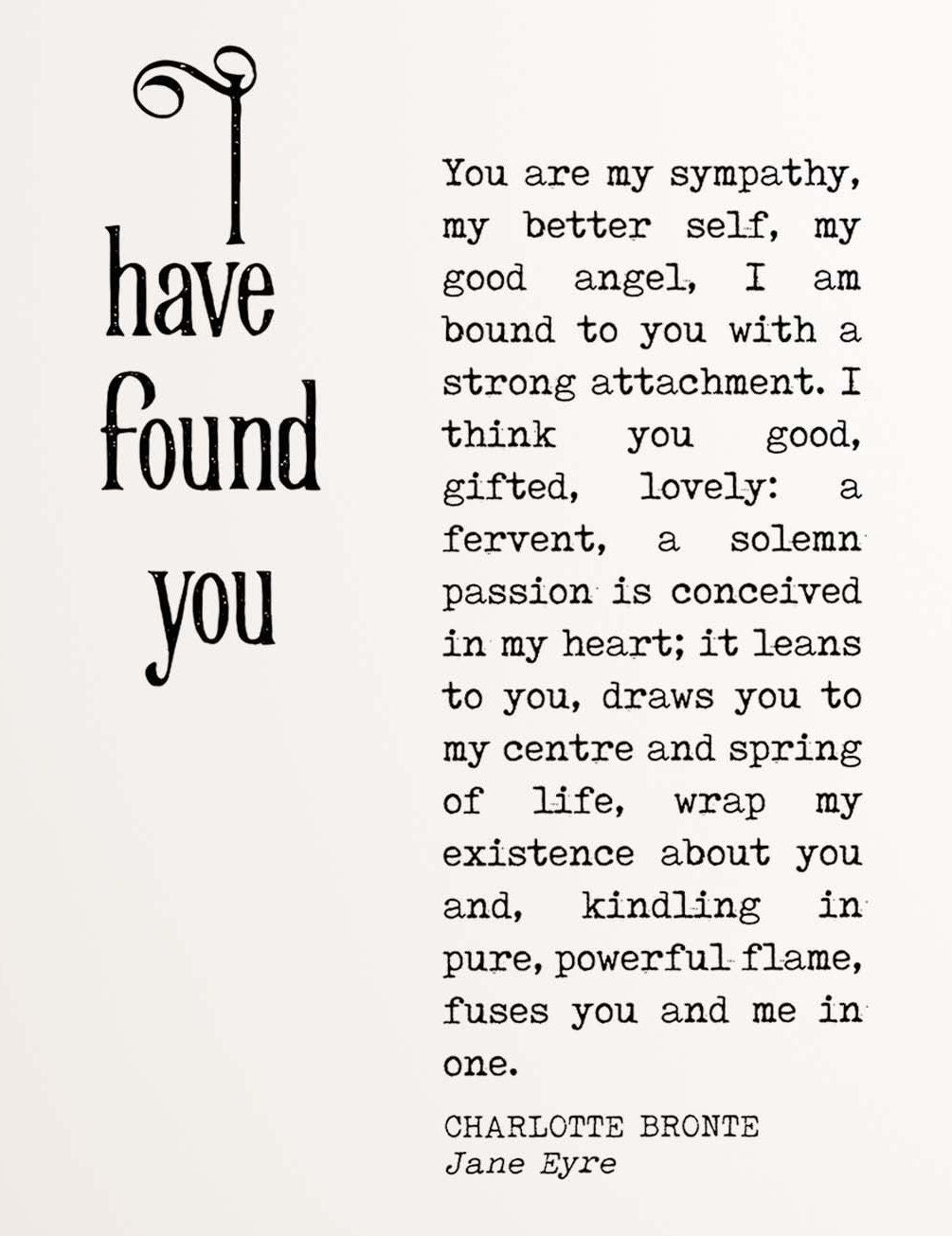 I have Found You Jane Eyre Print, Charlotte Bronte Literary Art Poster