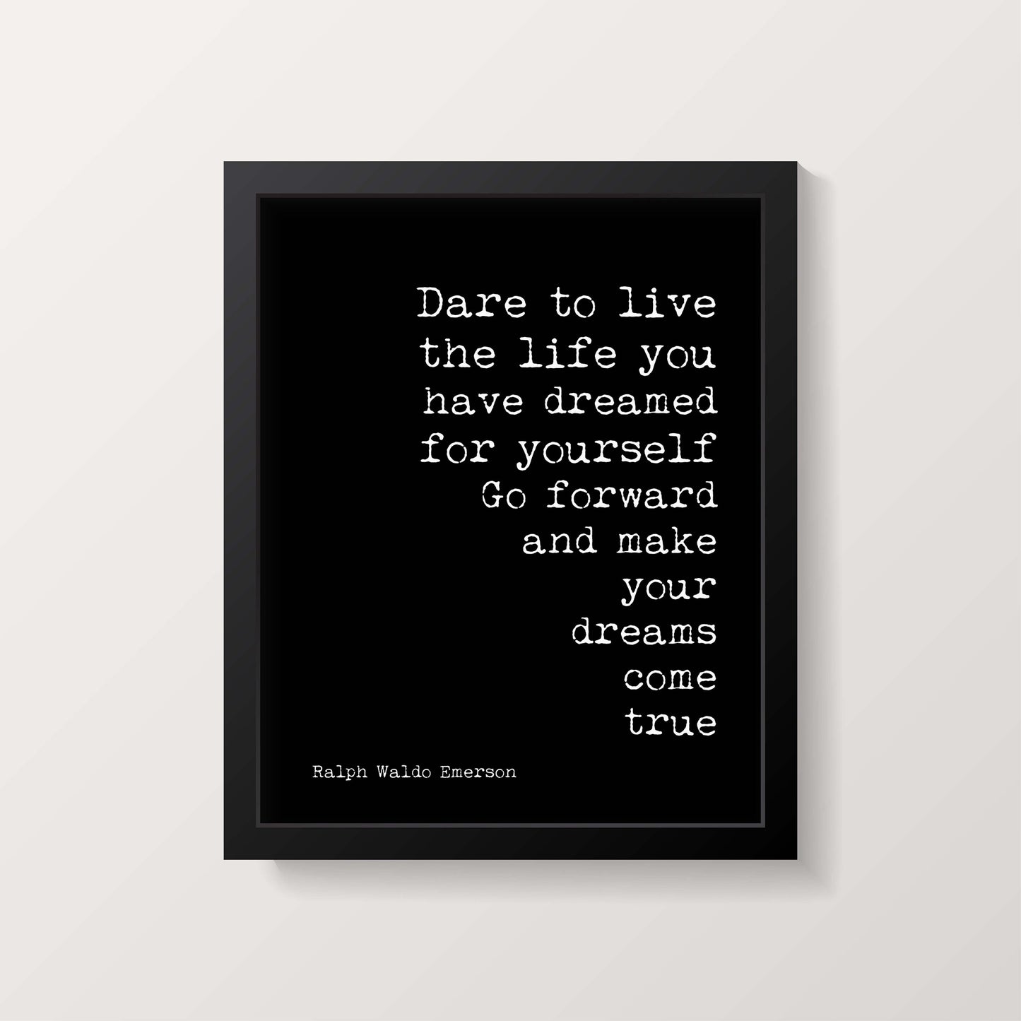 Framed Ralph Waldo Emerson Quote Print – Dream Life Motivational Poster in Typewriter Font, Vintage Style Wall Art