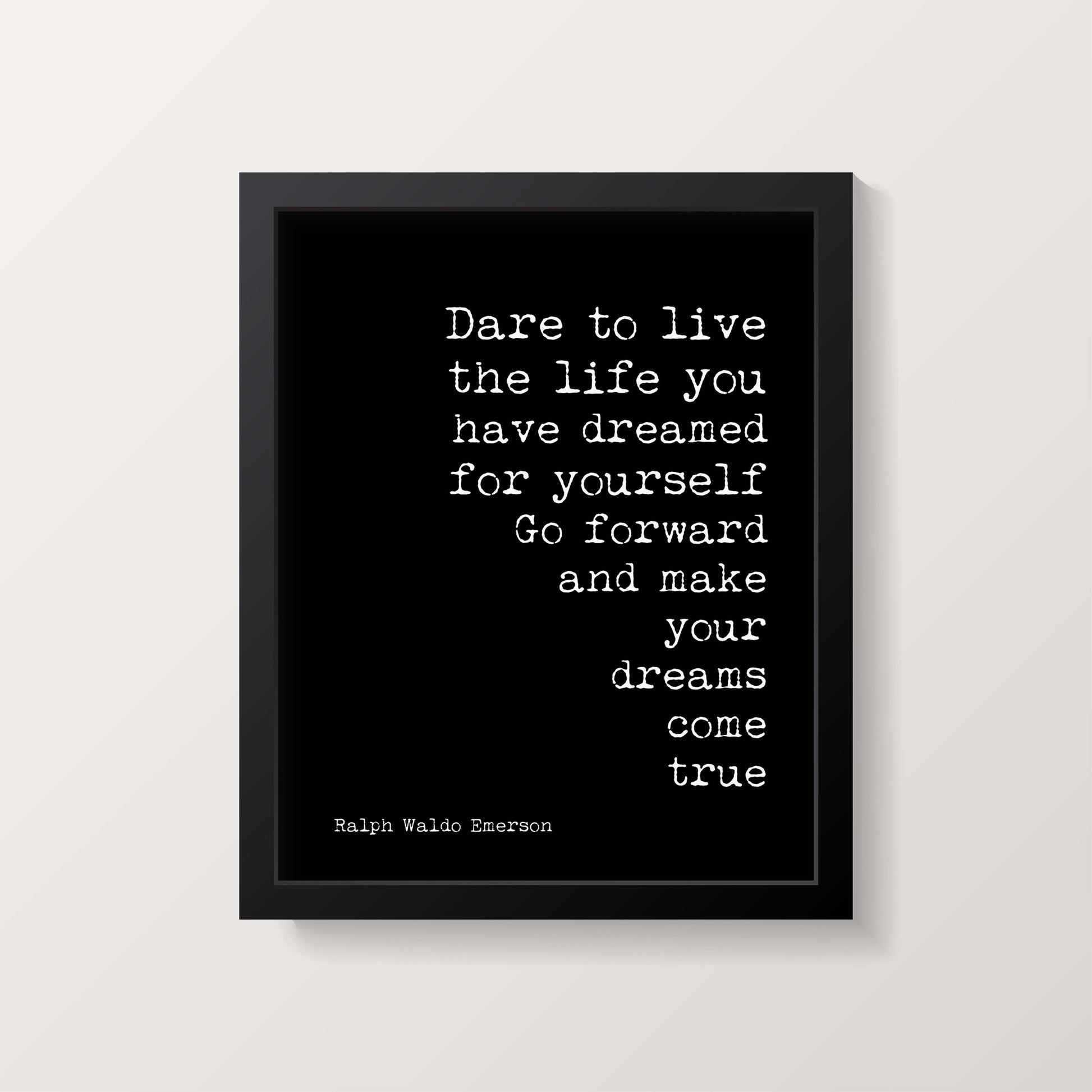 Framed Ralph Waldo Emerson Quote Print – Dream Life Motivational Poster in Typewriter Font, Vintage Style Wall Art