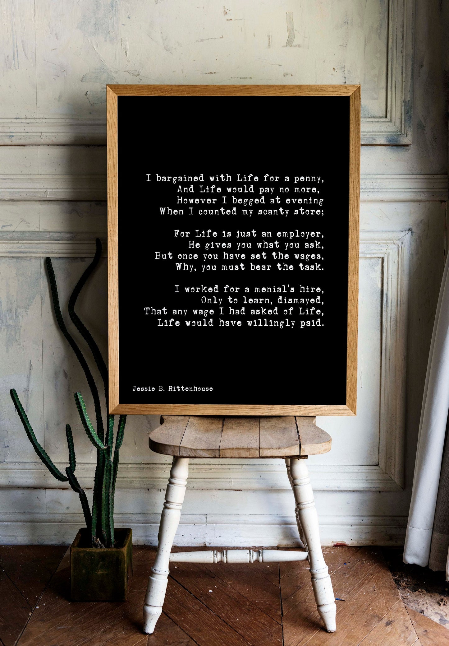 I Bargained With Life For a Penny Poem Motivational Poster Positive Wall Art, Unframed / Framed Large Wall Art Quote Print in Black & White