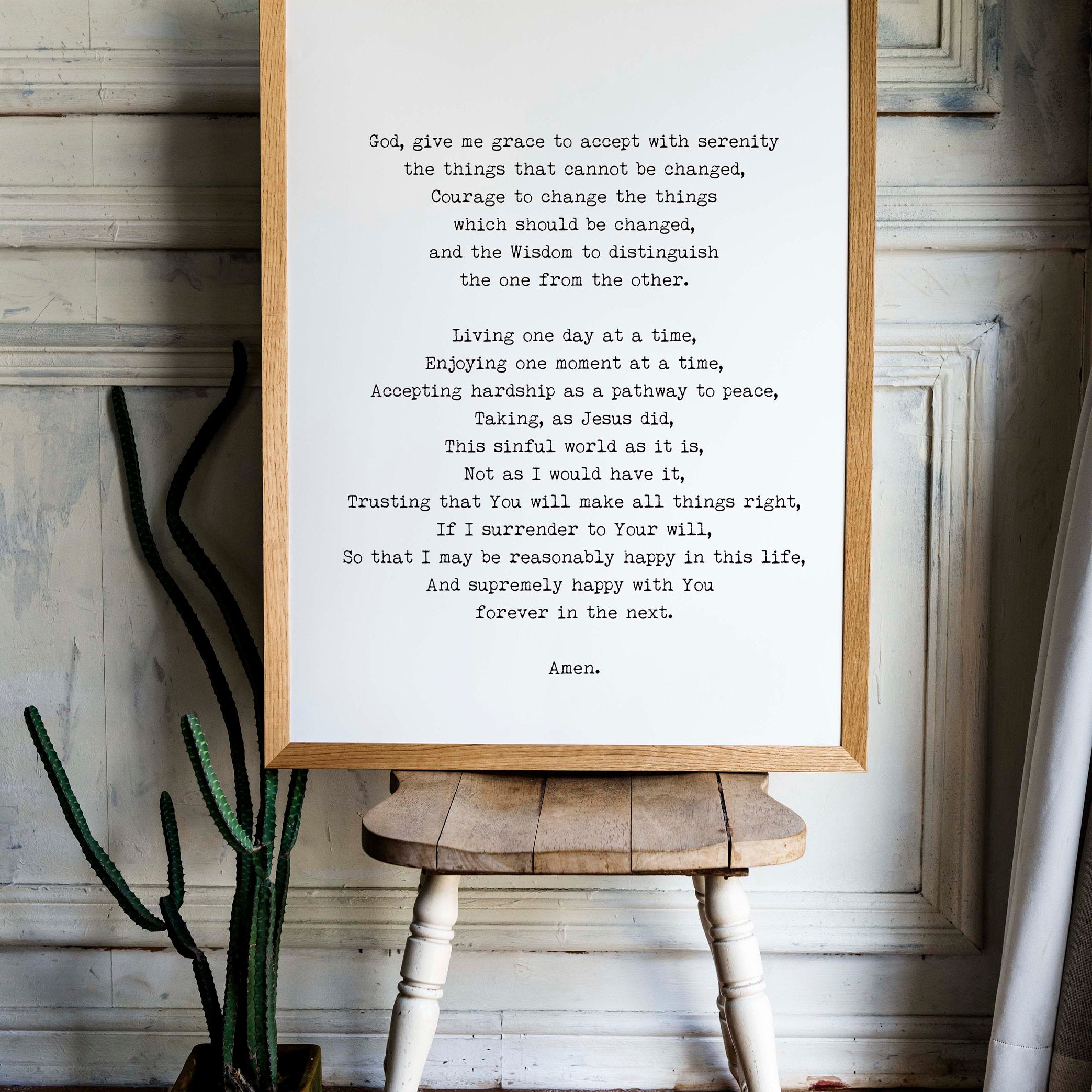 Serenity Prayer Christian Wall Art Print – Religious Quote Poster in Vintage, Black or White Background – Inspirational Bible Verse Decor