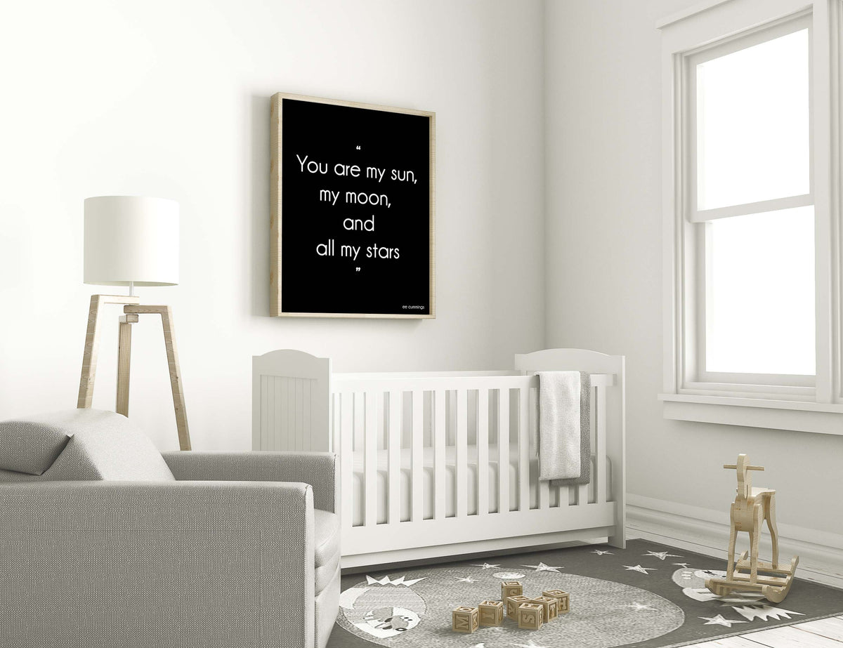 you are my sun my moon e.e. cummings Love Quote Print, Unframed Love Poetry Art Black & White Art