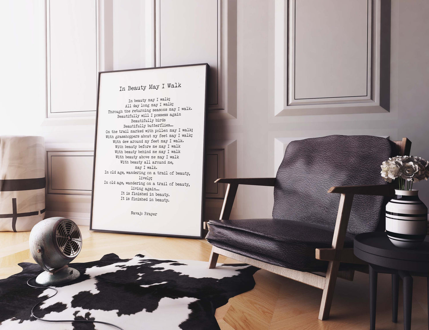 Native American Navajo Prayer Quote Print in Black & White, In Beauty May I Walk Inspirational Gift Wall Art Print
