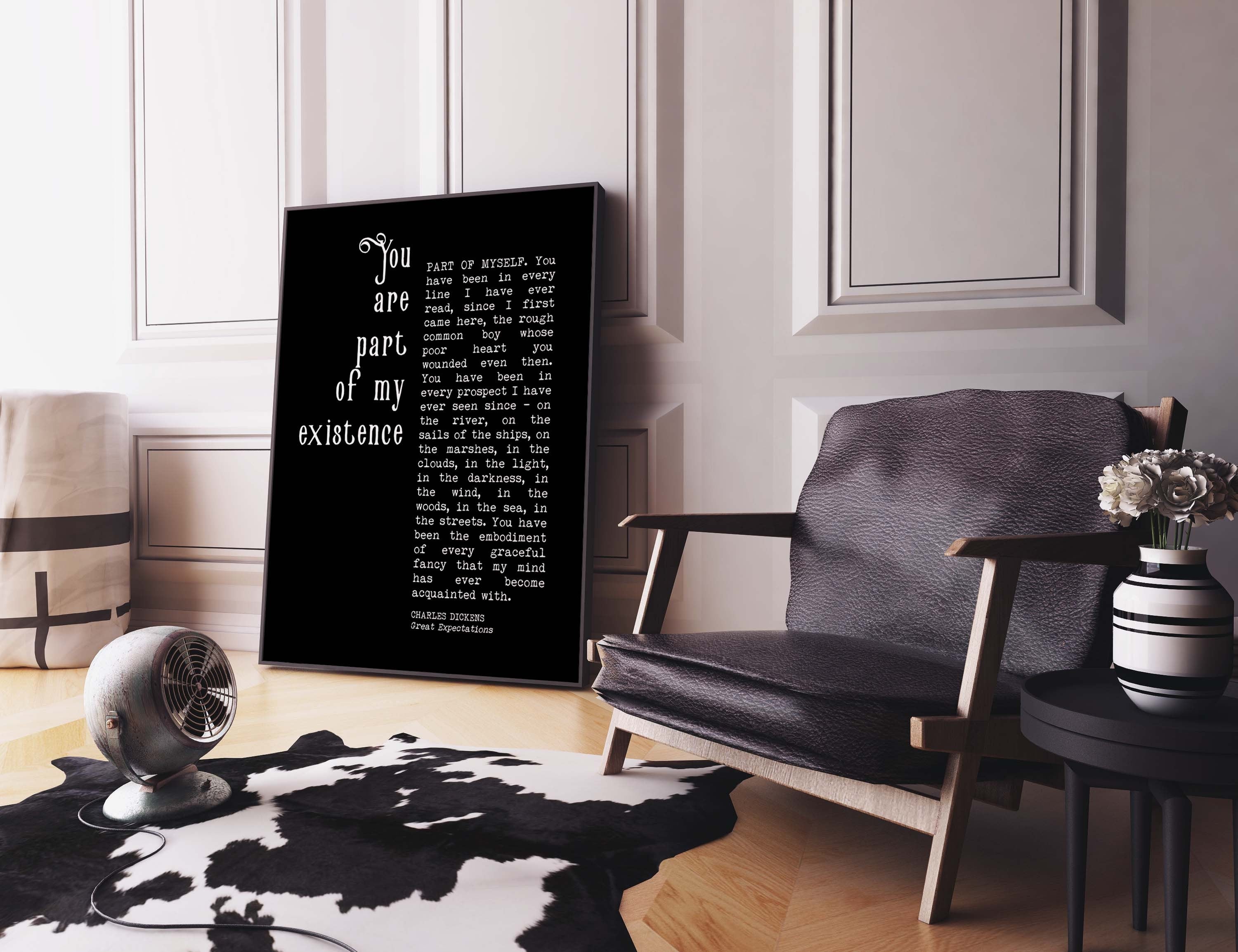 Great Expectations Romantic Wall Art Quote Print, Charles Dickens Quote Black & White Print Unframed or Framed Art