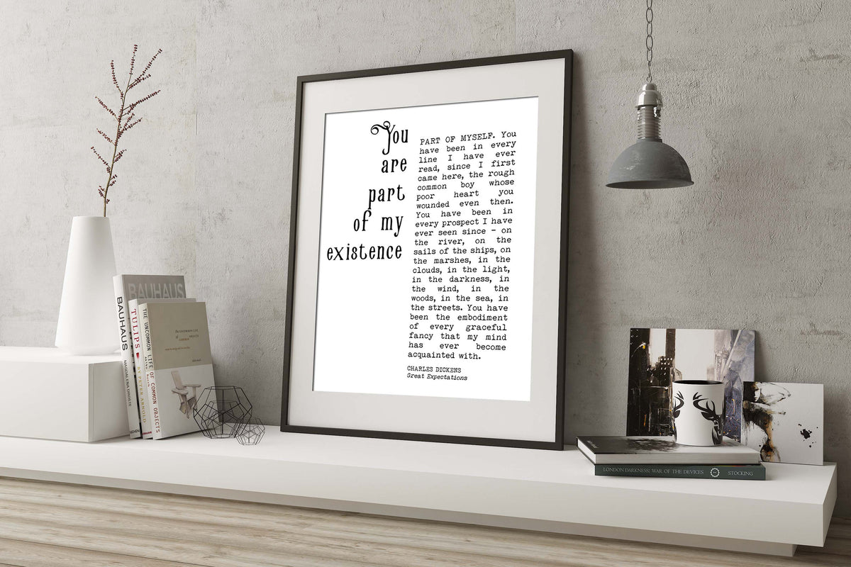 Great Expectations Romantic Wall Art Quote Print, Charles Dickens Quote Black & White Print Unframed or Framed Art
