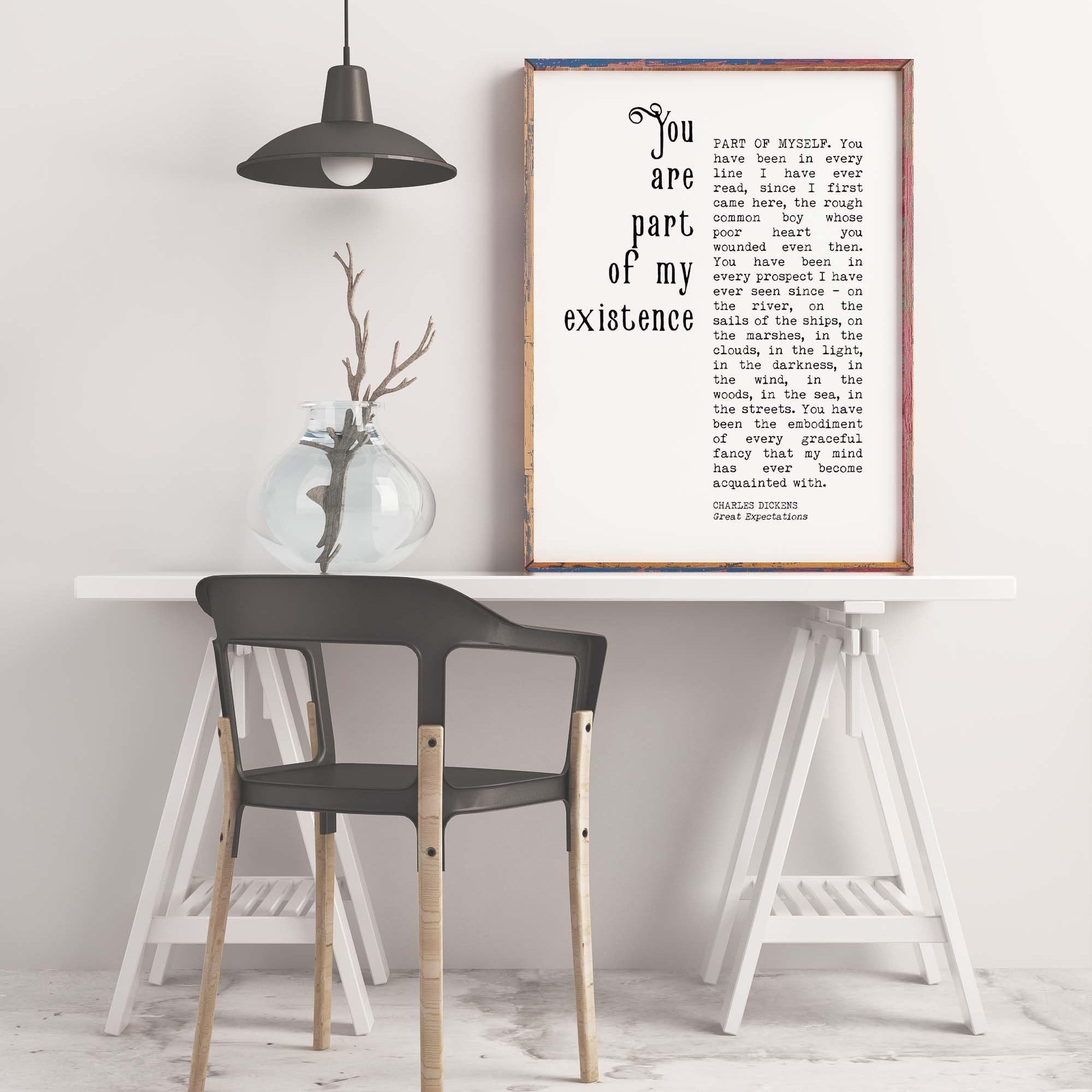 Great Expectations Romantic Wall Art Quote Print, Charles Dickens Quote Black & White Print Unframed or Framed Art