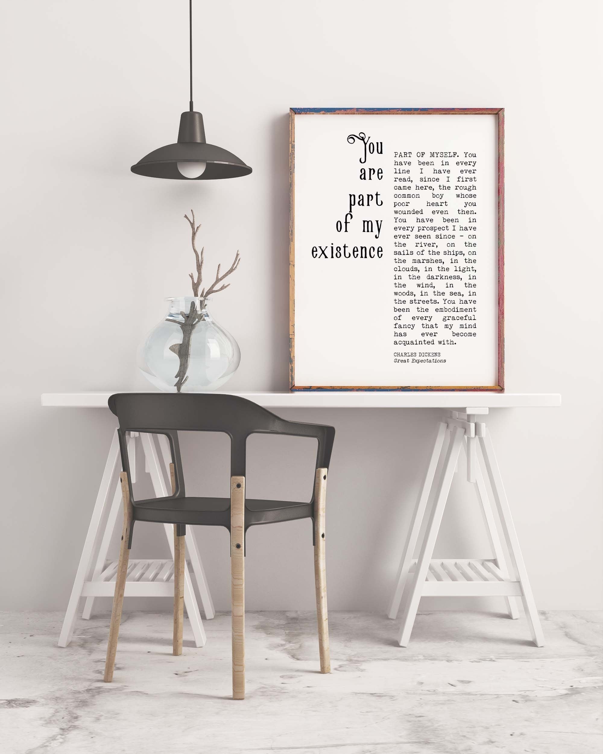 Great Expectations Romantic Wall Art Quote Print, Charles Dickens Quote Black & White Print Unframed or Framed Art