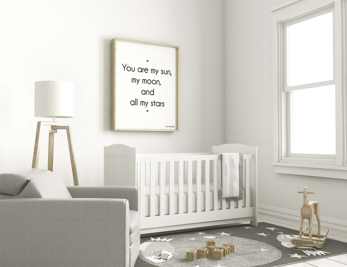 you are my sun my moon e.e. cummings Love Quote Print, Unframed Love Poetry Art Black & White Art