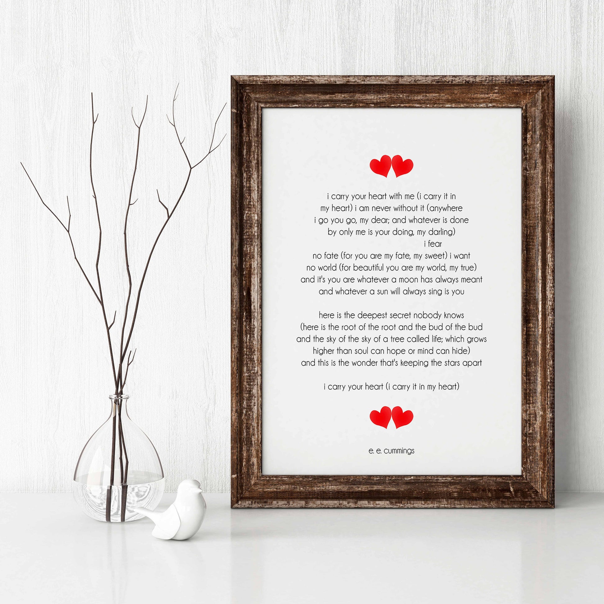 E. E. Cummings Love Poem Art Print – I Carry Your Heart With Me – Romantic Literary Wall Art