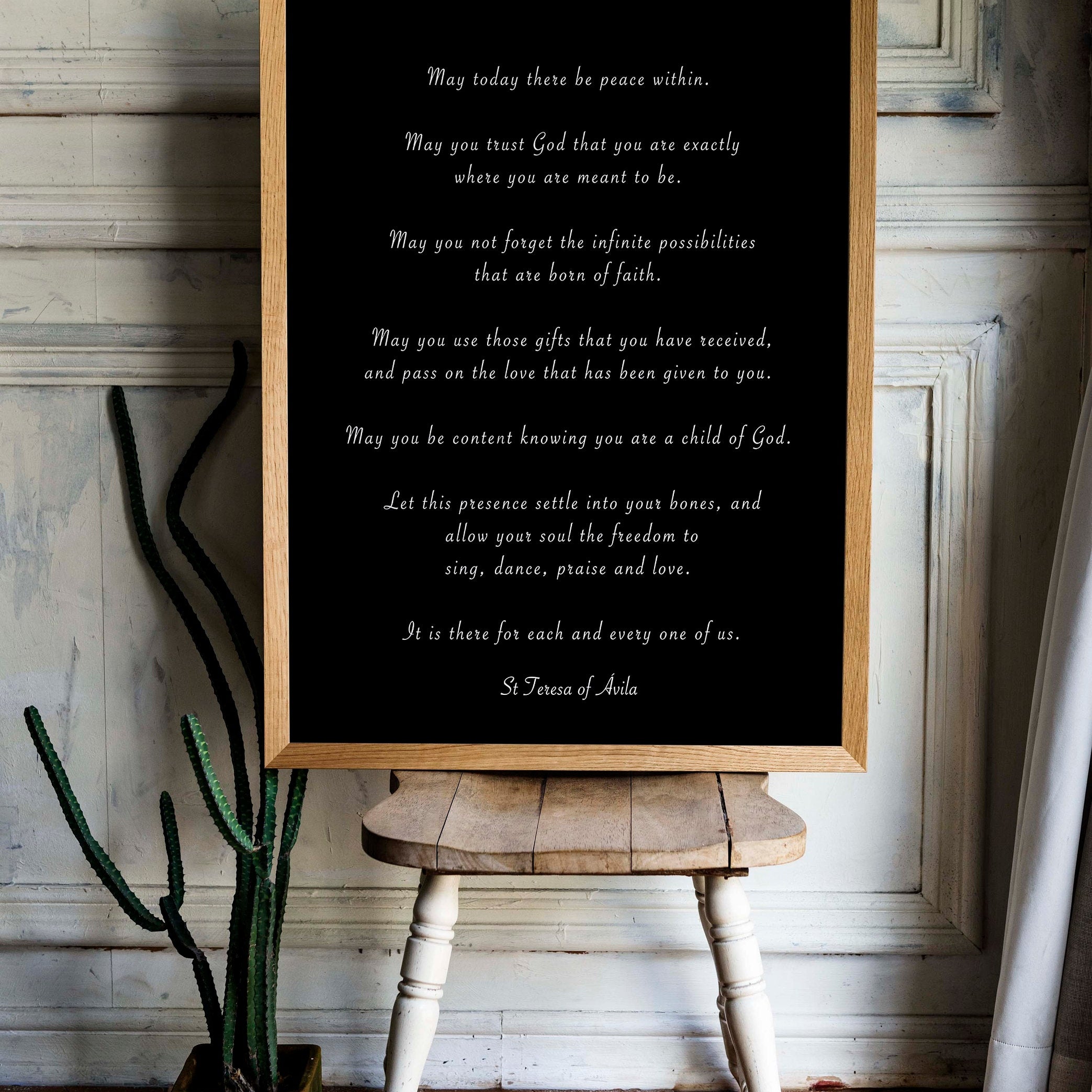 St. Teresa Of Avila Peace Quote Print in Black & White, May Today There Be Peace Within Inspirational Quote Wall Art Print