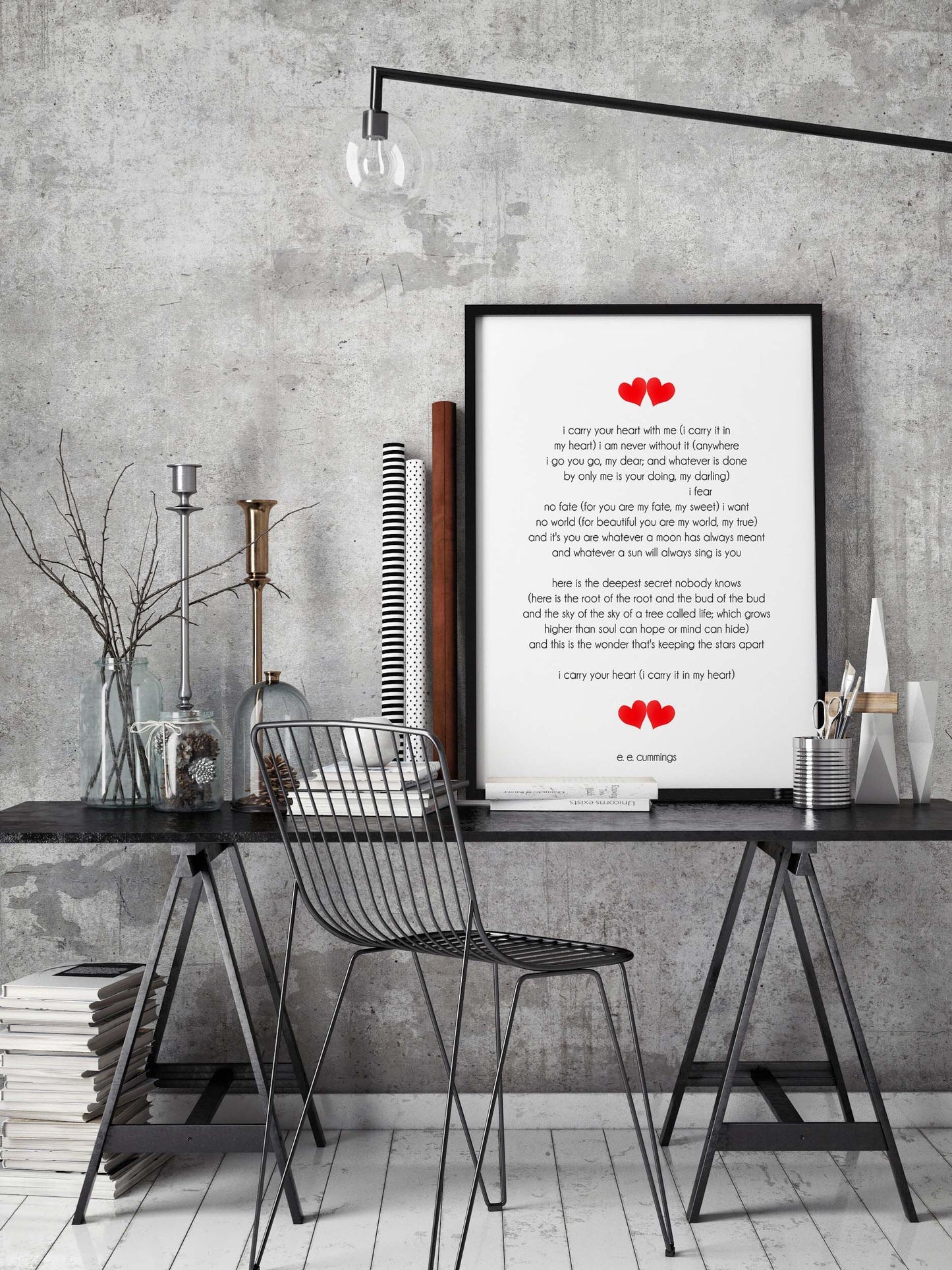 E. E. Cummings Love Poem Art Print – I Carry Your Heart With Me – Romantic Literary Wall Art