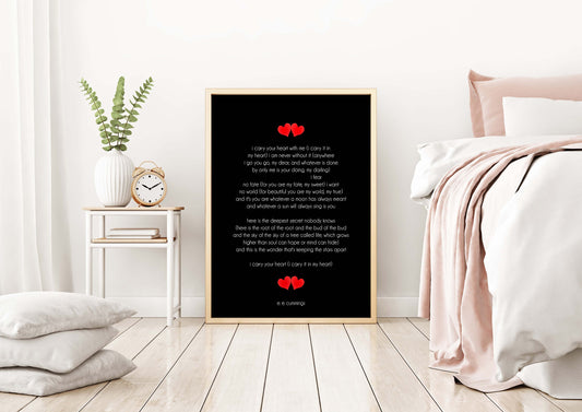E. E. Cummings Love Poem Art Print – I Carry Your Heart With Me – Romantic Literary Wall Art