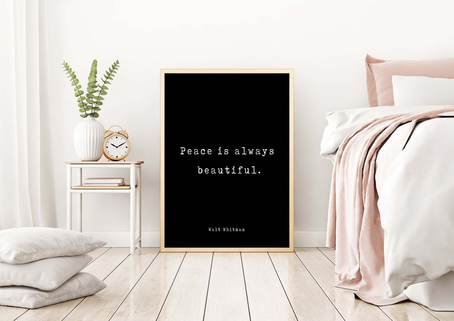 Walt Whitman Quote Print | Peace Is Always Beautiful | Minimalist Literary Wall Art | Framed or Unframed
