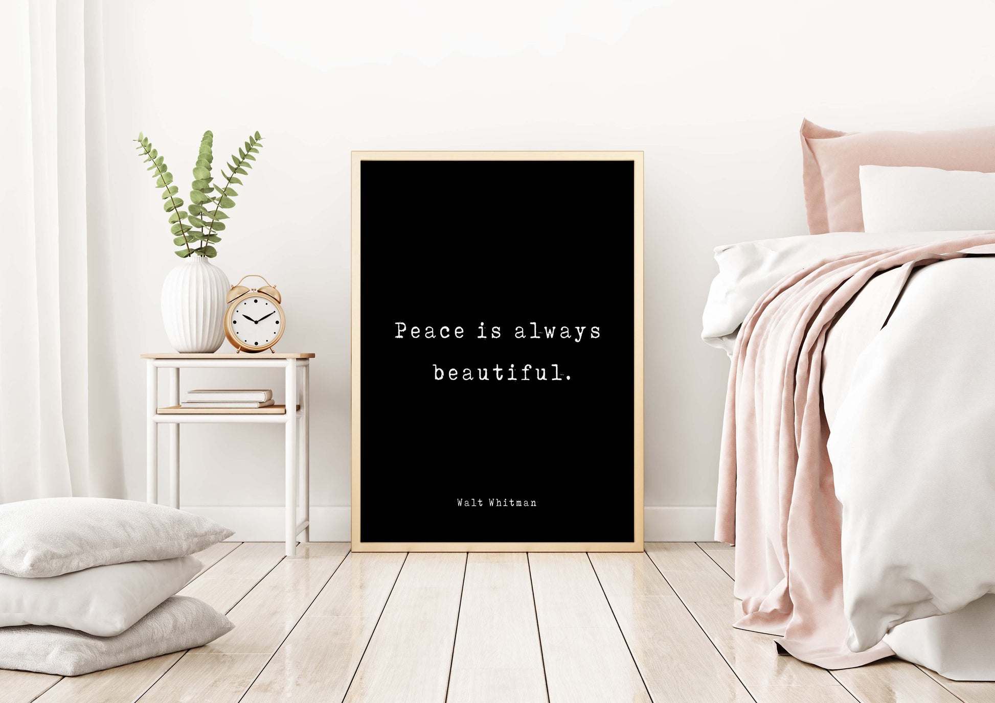 Walt Whitman Quote Print | Peace Is Always Beautiful | Minimalist Literary Wall Art | Framed or Unframed