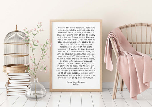 Henry David Thoreau Walden Quote Art Print – Live Deliberately Literary Wall Art