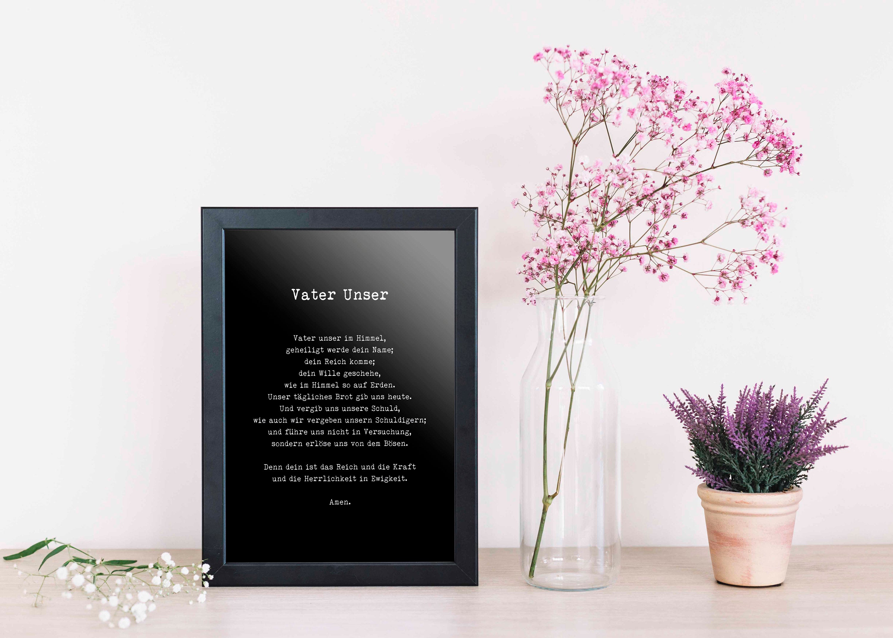 German LORD's Prayer Unframed and Framed Quote Print in Vintage Style, Vater Unser Our Father Prayer Christian Wall Art Inspirational Quote